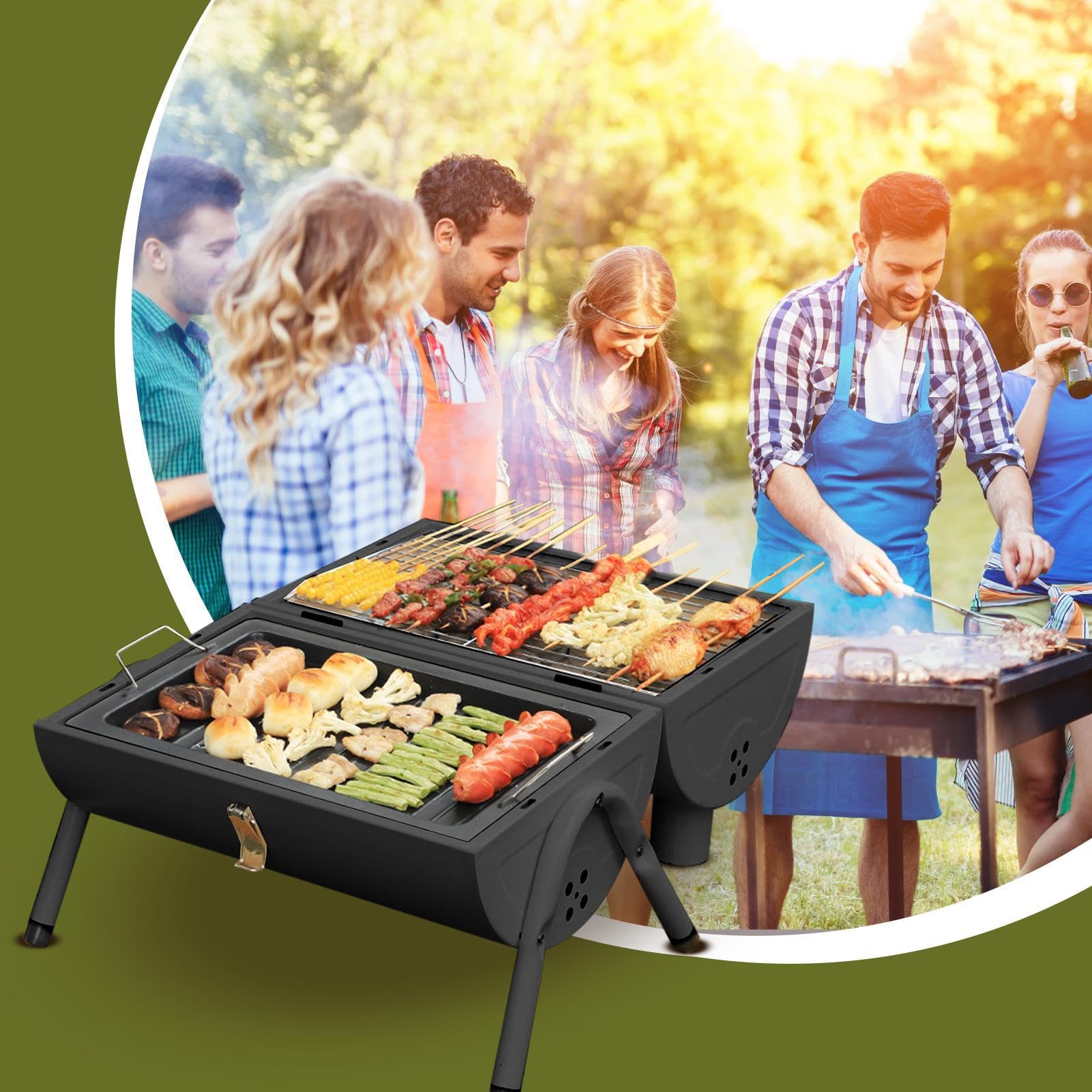 Barbecue a carbonella portatile regolabile – Tablet op Outdoor Barbecue Fumatore | Multifunzionale metallo barbecue | Barbecue a canna per porta cortile posteriore casa balcone campeggio terrazza