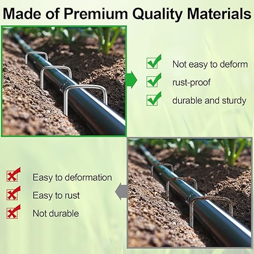 Miniatura 5 de Paquete de 50 estacas de jardín, estacas en forma de U, grapas de paisaje galvanizadas, estacas de tierra, para paisajismo, asegurar tela de barrera