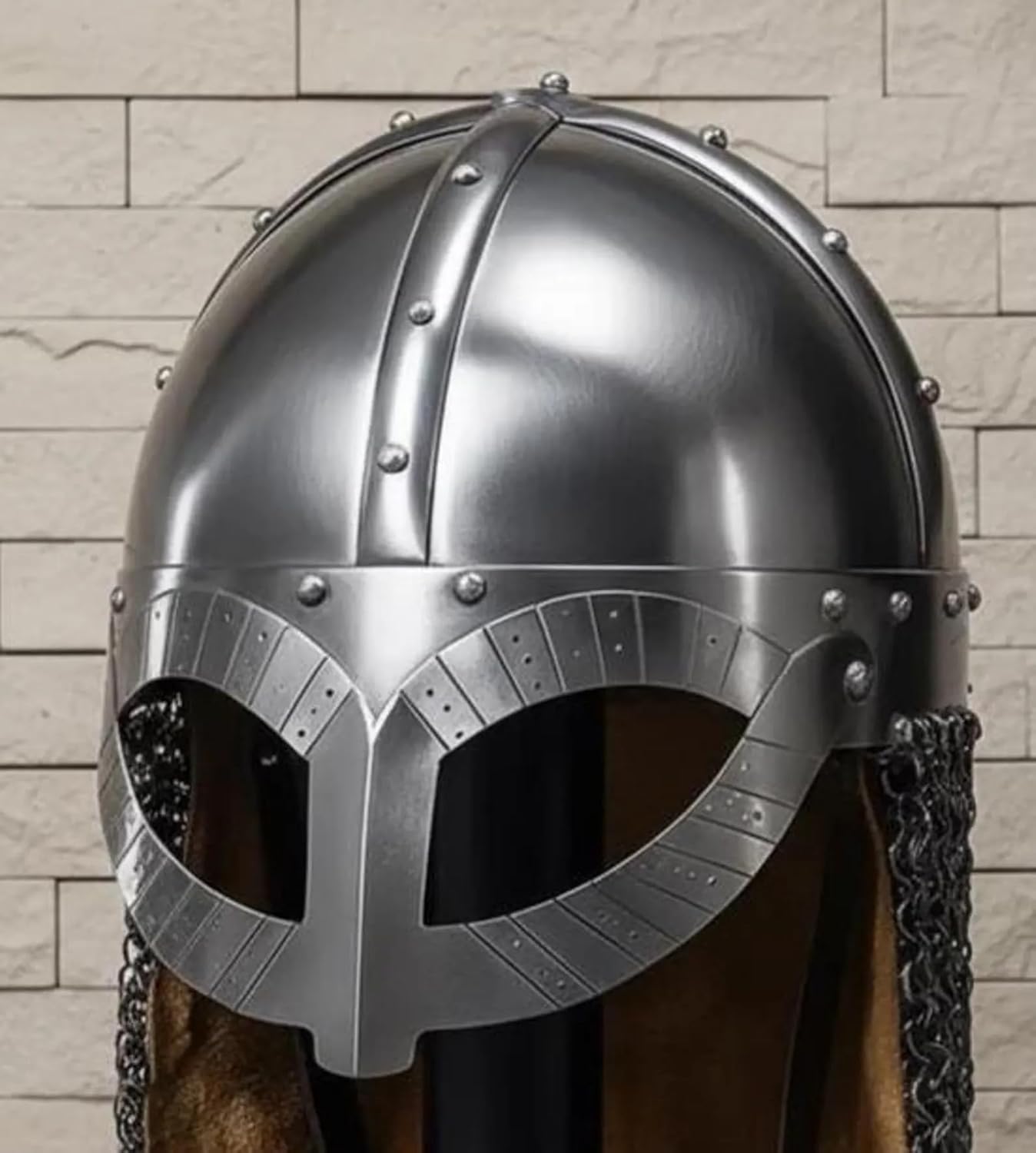 Medieval Steel Wearable Knight Helmet with Chainmail Coif, Full Face Handmade Armor Helmet for Cosplay LARP Costume Halloween Decorative Use, Adult Size 24-25 Inch