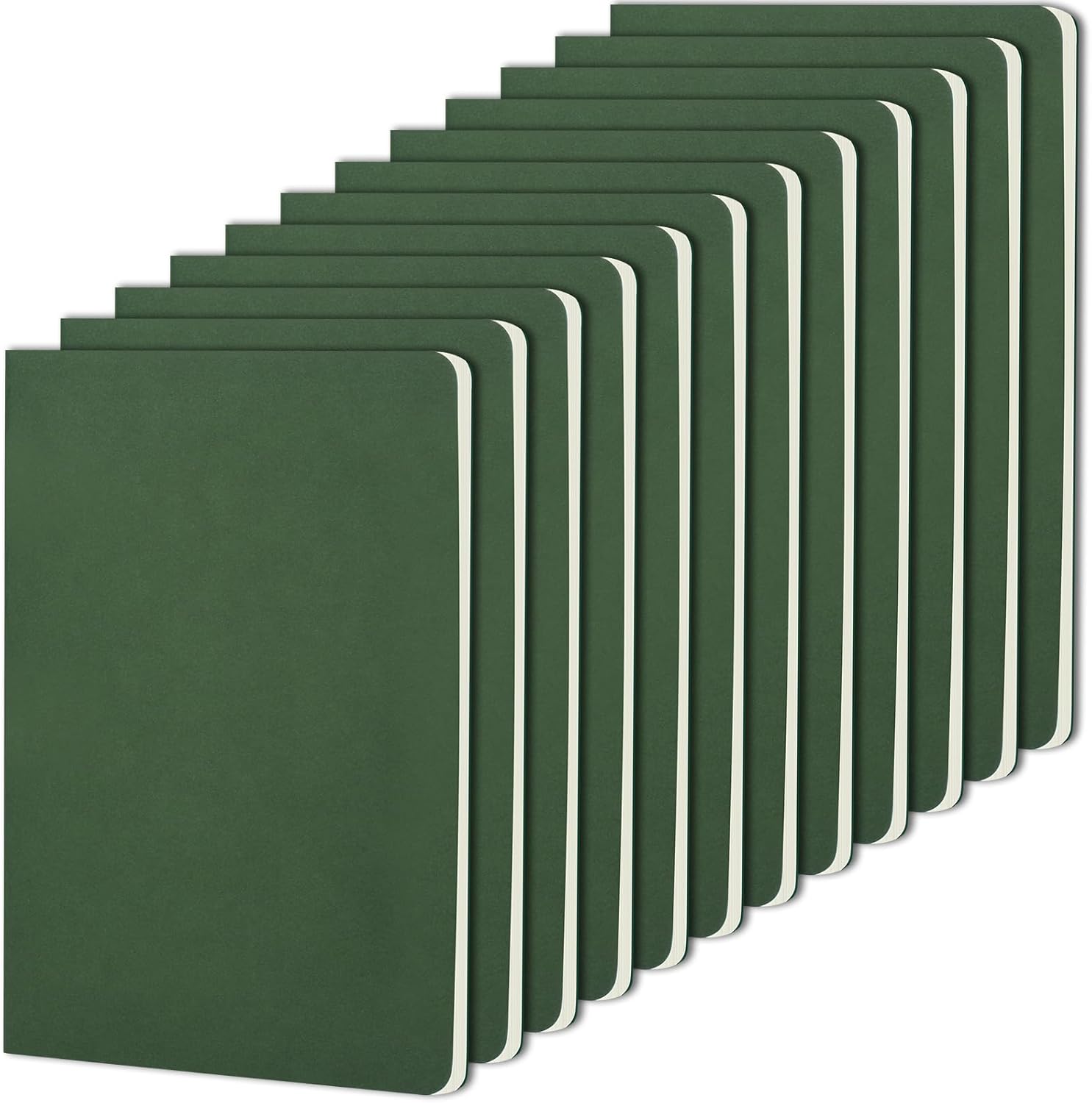 ZCZN Carnets lignés A5, paquet de 12 cahiers, carnet de voyage avec couverture vert forêt Kraft, bloc de croquis, 60 pages (30 feuilles) par bloc-notes ligné