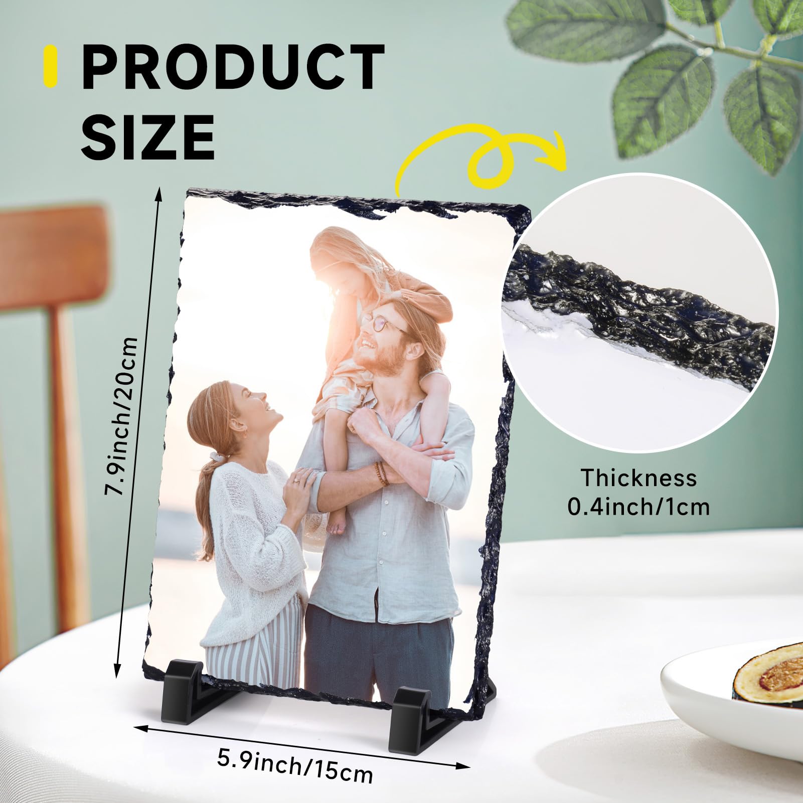 WACAR Personalized Rock Slate Photo Frame, Custom Picture Frames, Custom Photo Stone Plaque Frames, Customized Memorial Gifts for Mothers Fathers Day Valentines Wedding Anniversary