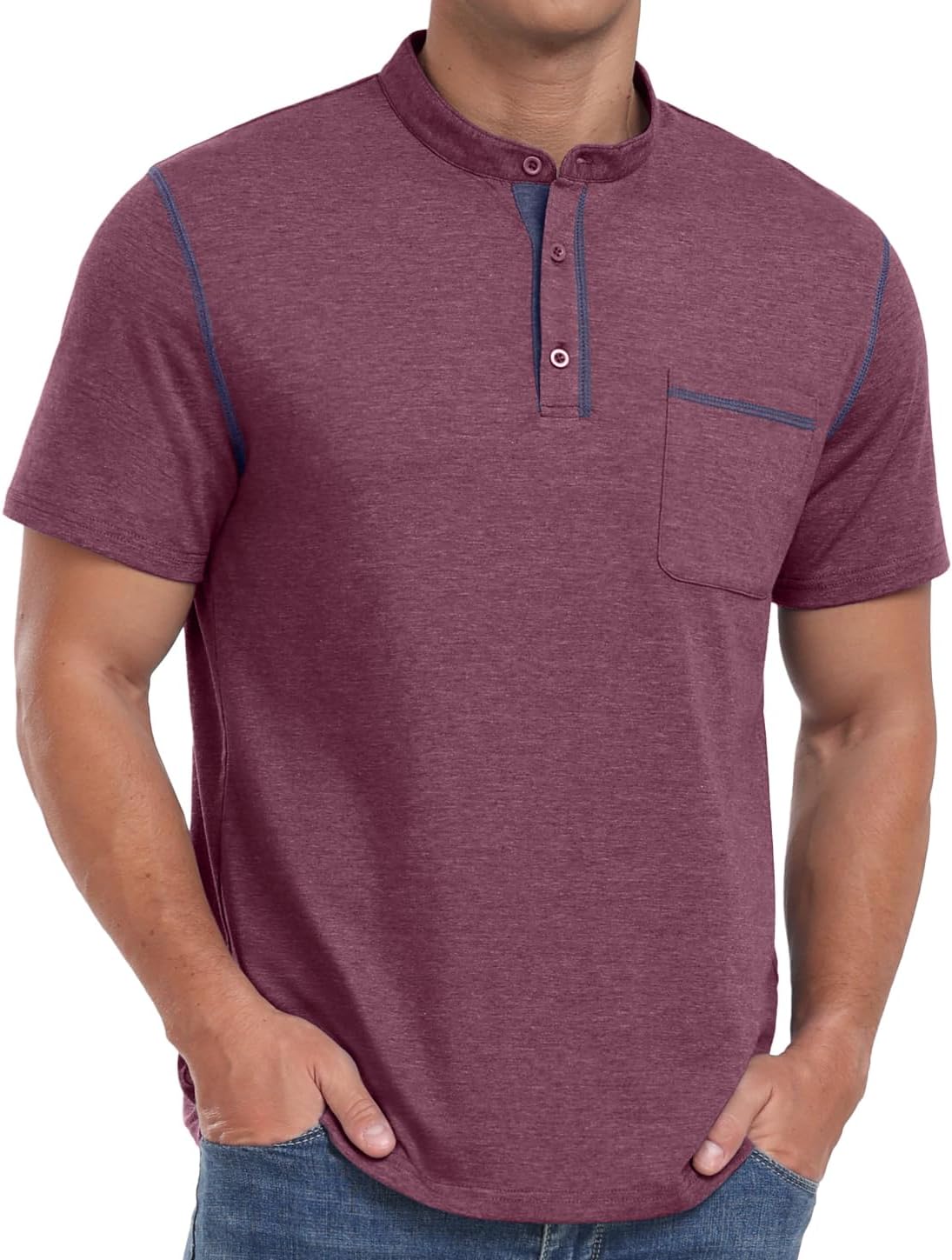 Sailwind Mens Henley Shirts Short Sleeve Summer Casual Classic Cotton T Shirts Pocket Button Shirt - Image 6