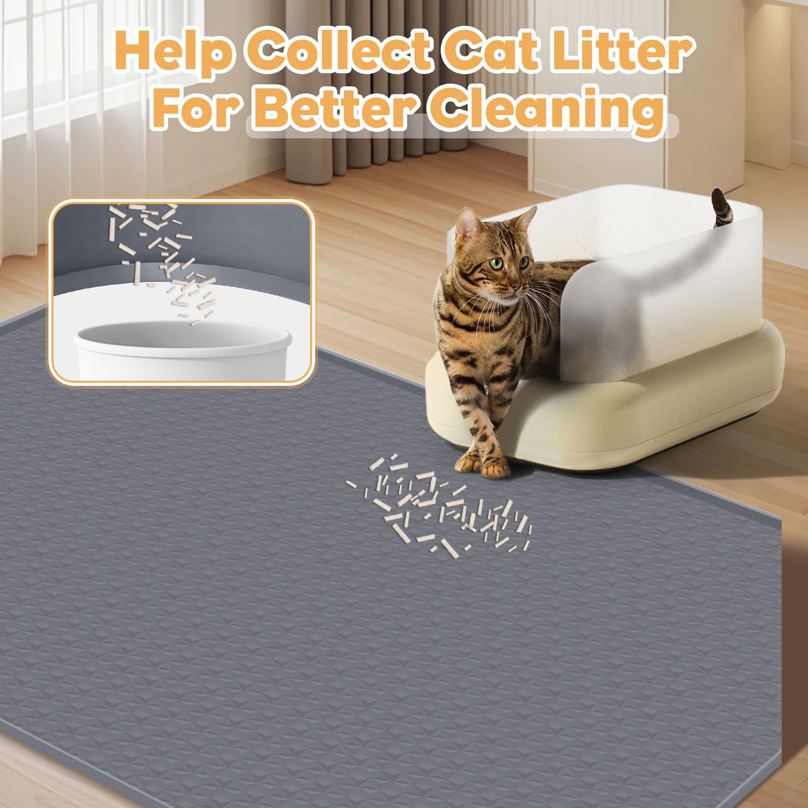 Kalolary - Alfombrilla de silicona extragrande para arena de gatos, 51 x 25.6 pulgadas, alfombrilla de silicona para atrapar el suelo (diamante gris)