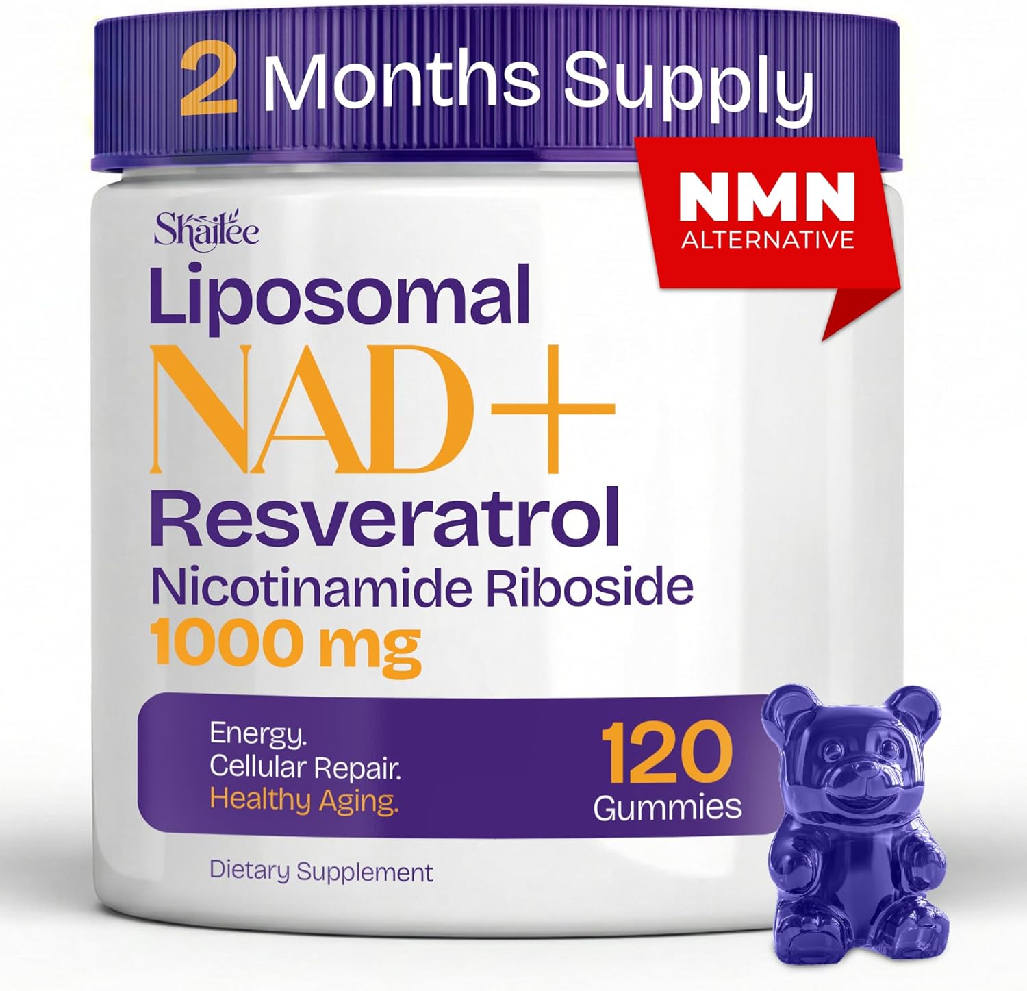 NAD Supplements for Women with Resveratrol, 1000mg Liposomal Nicotinamide Riboside with Quercetin, NMN Supplement Alternative Supports Cellular Energy & Repair, 120 NAD Gummies for Brain Boost