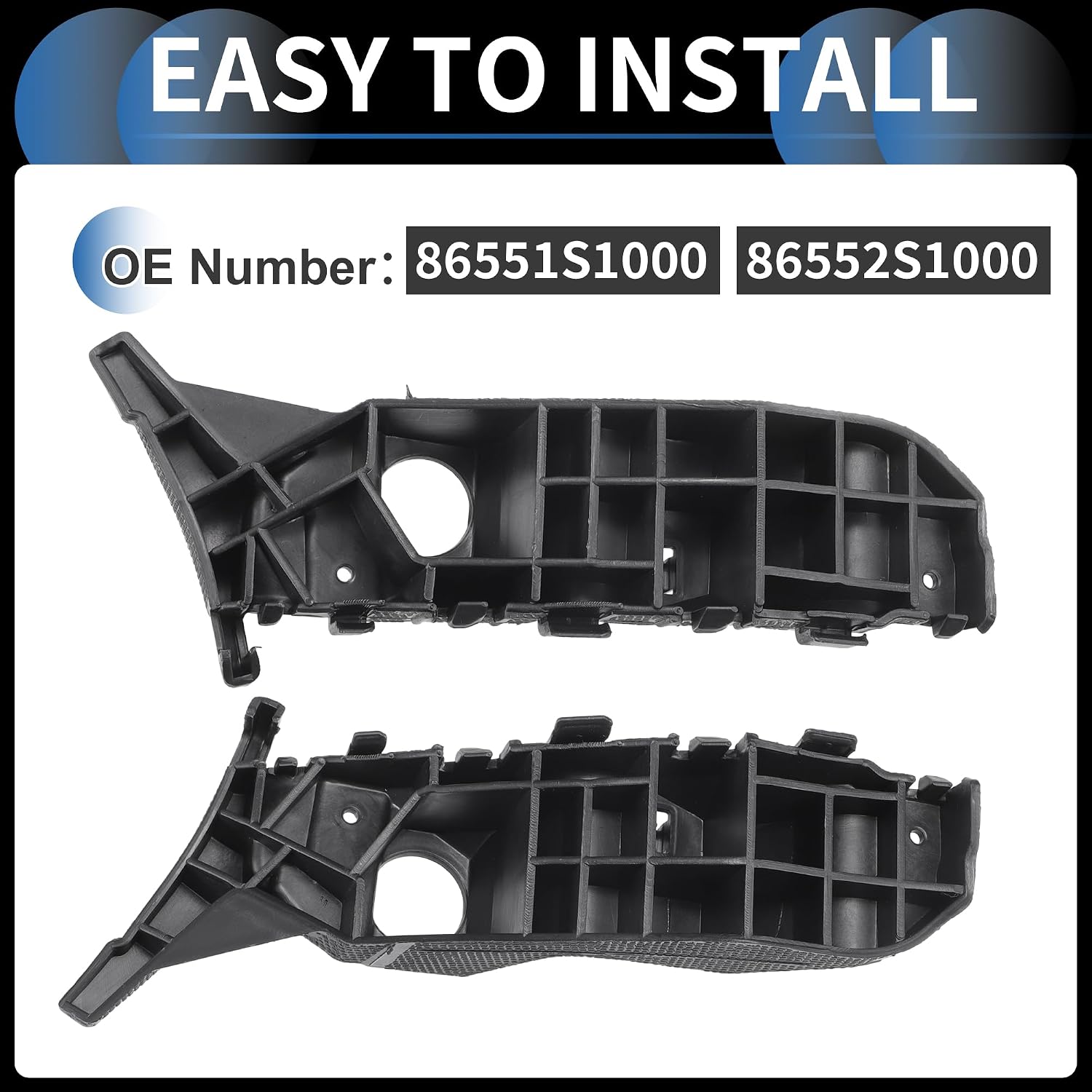 Bumper Support Bracket, Left and Right Side Front Bumper Retainer Bracket Hold Mount No.86551S1000/86552S1000 for Hyundai Santa Fe 2019-2020 ABS Plastic Black, 1 Pair