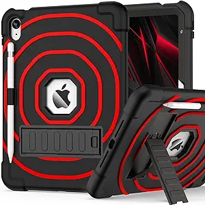 SIBEITU for iPad A16 Case 11th Generation 11 inch 2025 / iPad 10th Generation 10.9 Inch 2022, Rugged Shockproof Military Grade Protective Cover Built-in Kickstand & Pencil Holder (Black+Red)