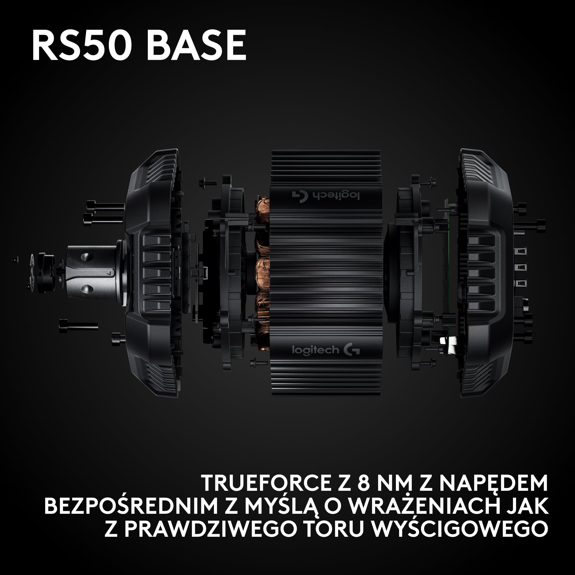 Logitech G RS50 System, 3-szt zestaw do symulatorów wyścigów | Baza RS50 direct drive 8Nm, RS Wheel Hub, 13 przycisków, kierownica RS Round Wheel 28 cm – PS5/PS4/PC - Czarny