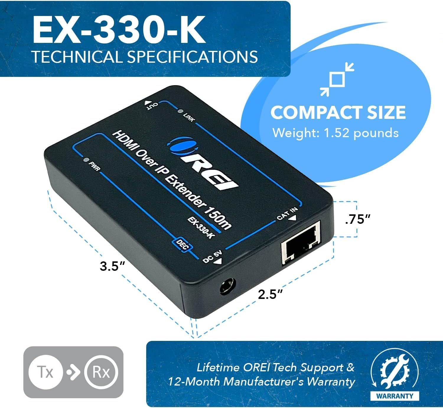 OREI HDMI Over Ethernet Extender with CAT5/CAT6, Upto 330 Feet - HDMI Loop Out - 1080P Full HD Signal Distribution with Support for one to Many Connection.