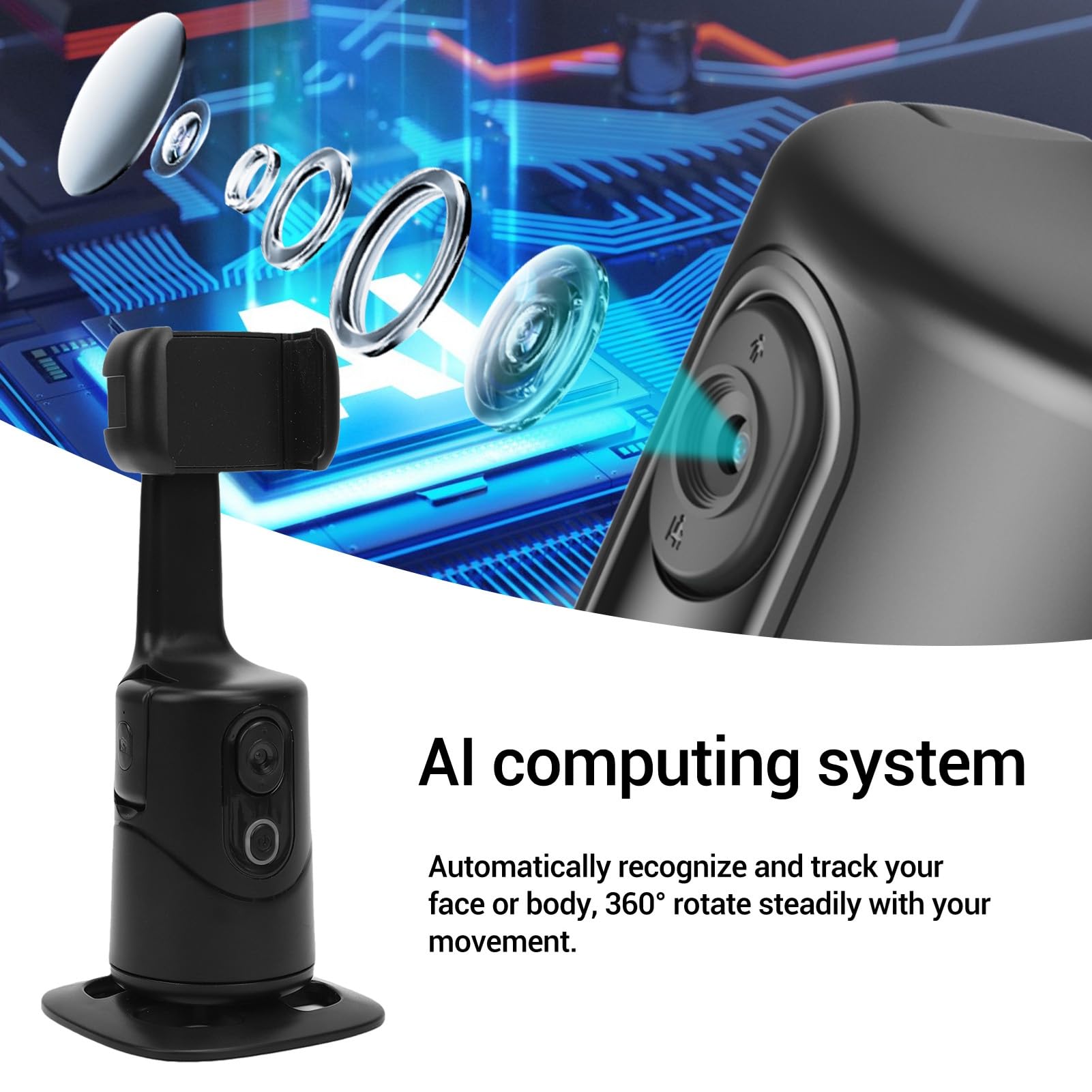 Cryfokt Supporto per Telefono con Rilevamento Automatico del Volto Treppiede con Rotazione Intelligente a 360° per Streaming Live Supporto Fotografico Intelligente Tutti gli Smartphone