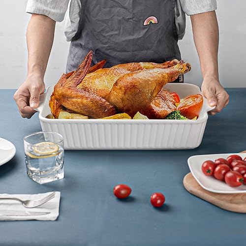 Miniatura 2 de Cacerola para horno de 9 x 13, paquete de 2 platos de cerámica para hornear, grandes y profundos, juego de cacerolas de 135 onzas con asas,