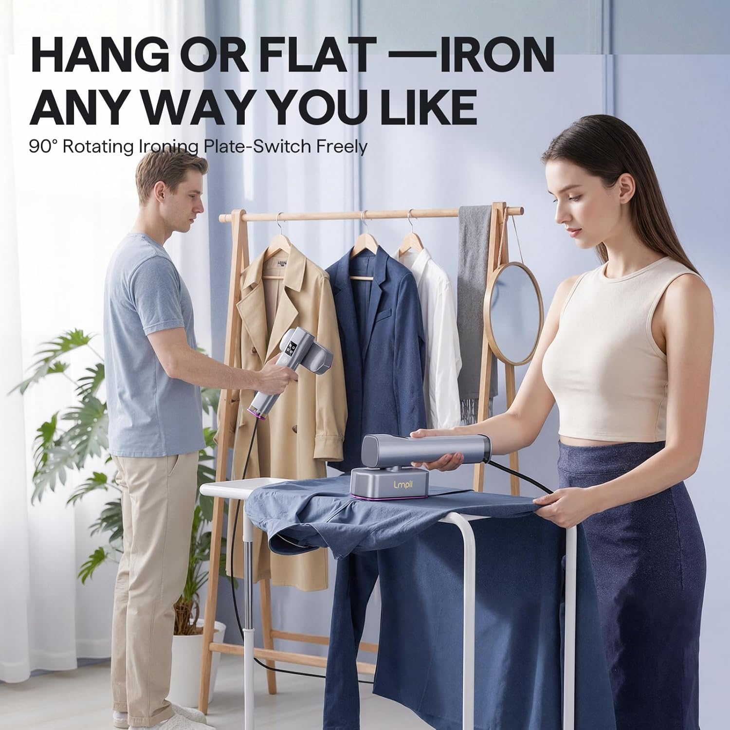 Steamer for Clothes, Handheld and Portable with 15-Second Heat-Up, 2-in-1 Steamer & Iron with Smart Touch Operation and 4 Modes, Suitable for All Fabrics, Ideal for Home & Travel