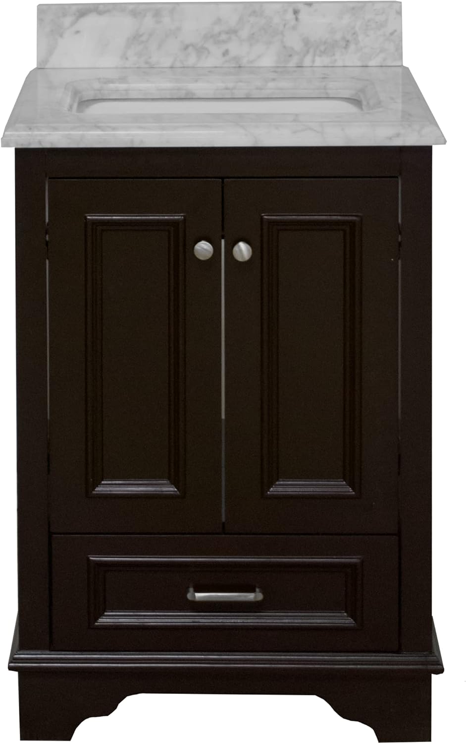 Nantucket 24-inch Bathroom Vanity (Chocolate/Carrara): Includes Chocolate Cabinet with Authentic Italian Carrara Marble Countertop and White Ceramic Sink
