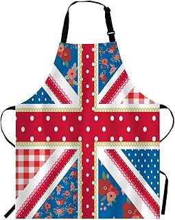 WONDERTIFY British Flag Apron,England Flag in Chic Floral Style Bib Apron with Adjustable Neck for Men Women,Suitable for Home Kitchen Cooking Waitress Chef Grill Bistro Baking BBQ Crafting Apron