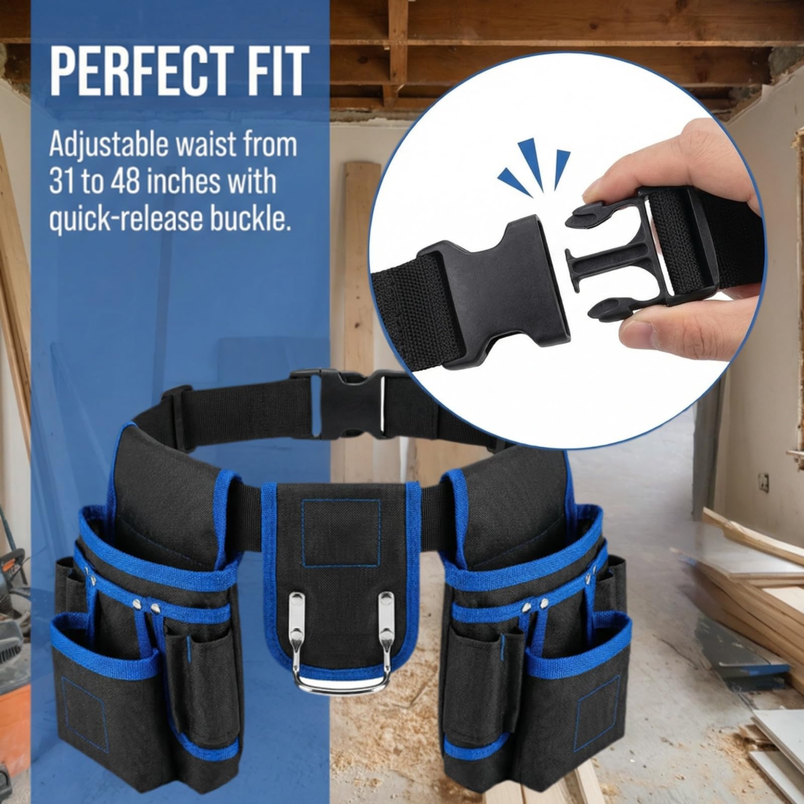 Cintura Porta Attrezzi,Porta Attrezzi da Cintura,Cintura per Attrezzi da Lavoro,Cintura Elettricista con Multiple Tasche,Imbottita per Uomo,Staccabile e Regolabile per Elettricisti (Blu, 1)
