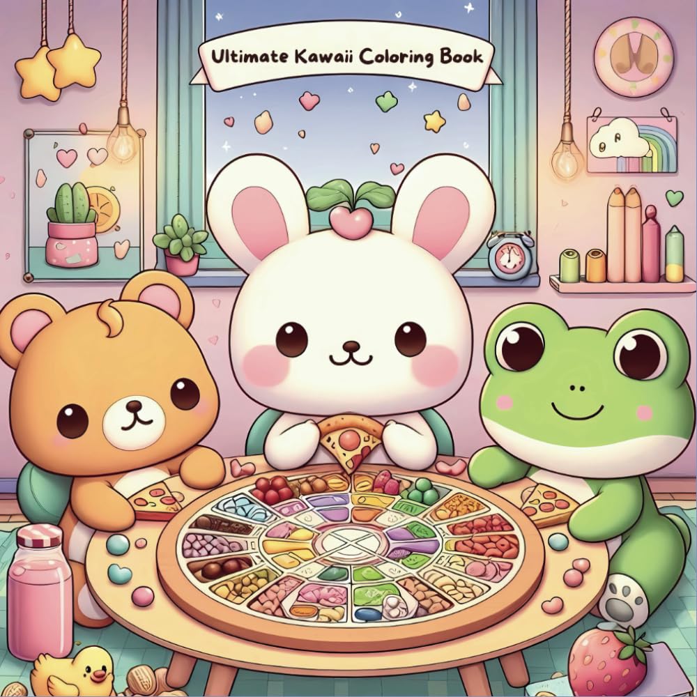 Ultimate Kawaii Colouring Book for All Ages: Big Cute Creatures, Fantasy Worlds & Fun, Easy Designs