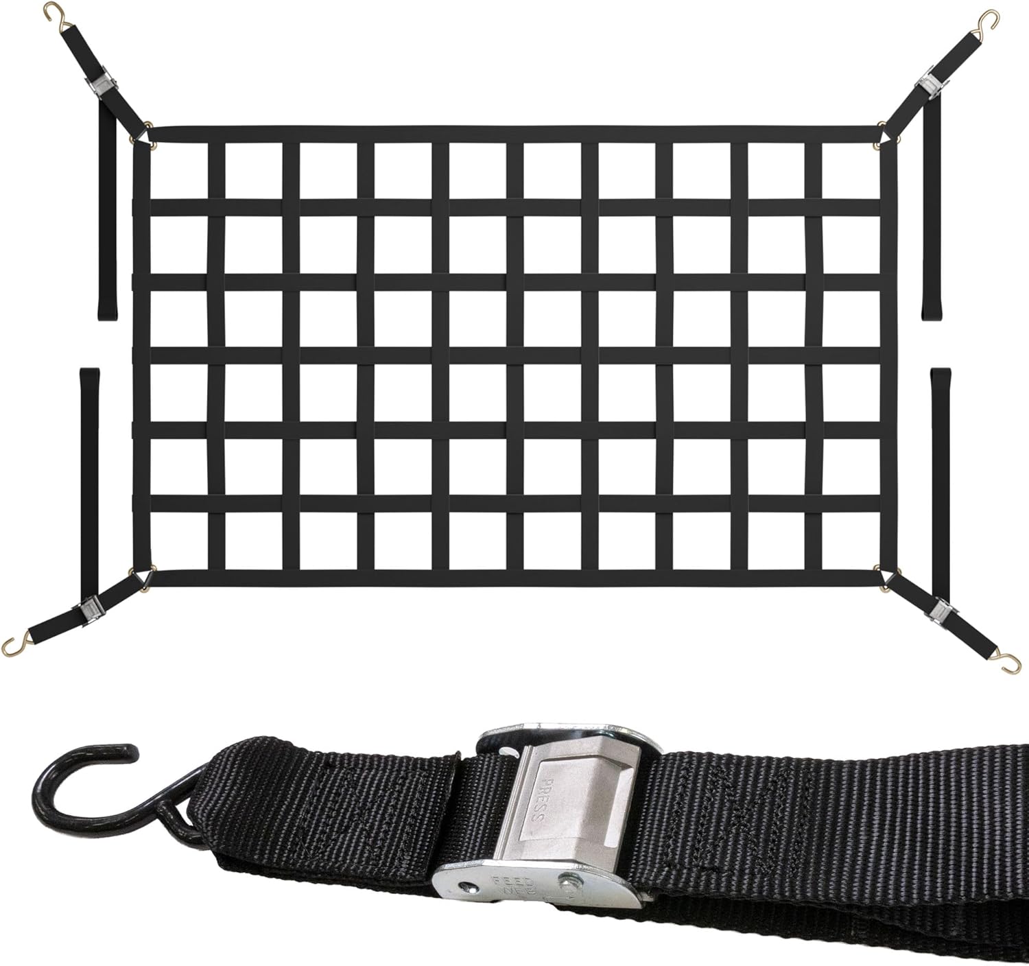 US Cargo Control Cargo Net for Pickup Truck Bed 6.8 FT x 4.2 FT, Adjustable Truck Cargo Net with S-Hooks & Cam Buckles, Fits Long Pickup Beds - Can Also Use in Trailers, Garages, Sheds