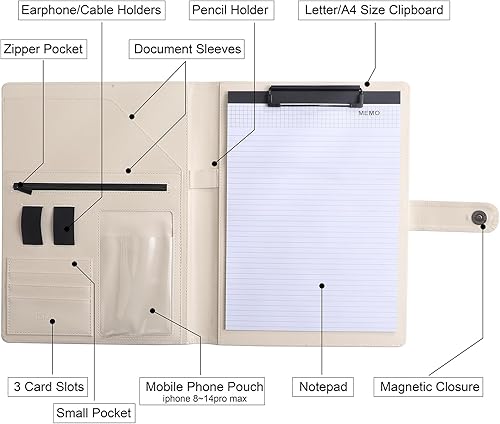 Miniatura 3 de Portafolio de negocios de 12.8 x 9.6 pulgadas, el teléfono inteligente se puede utilizar en organizador de documentos, carpeta de archivos de