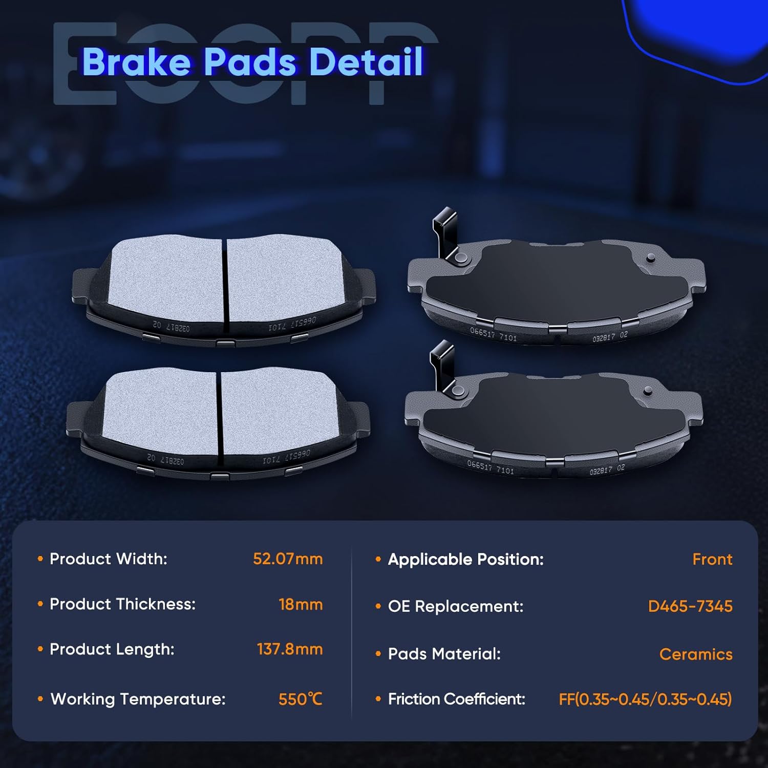 Brake Pads, ECCPP D465 D537 8pcs Ceramic Brake Kits fit for 1997 1998 1999 for Acura CL, 1991-1997 for Honda for Accord