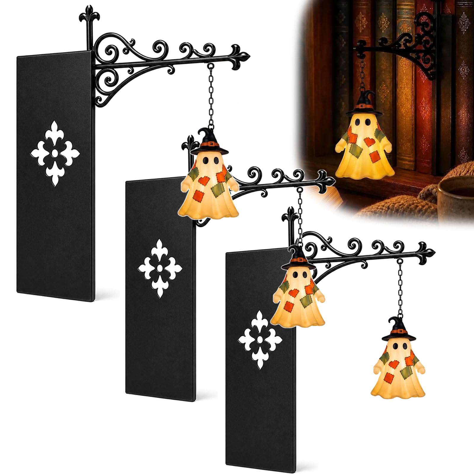 Library Lantern Mini Bookshelf Lamp-Cute Black Hat Ghost Book Light (Ghost-D,2)