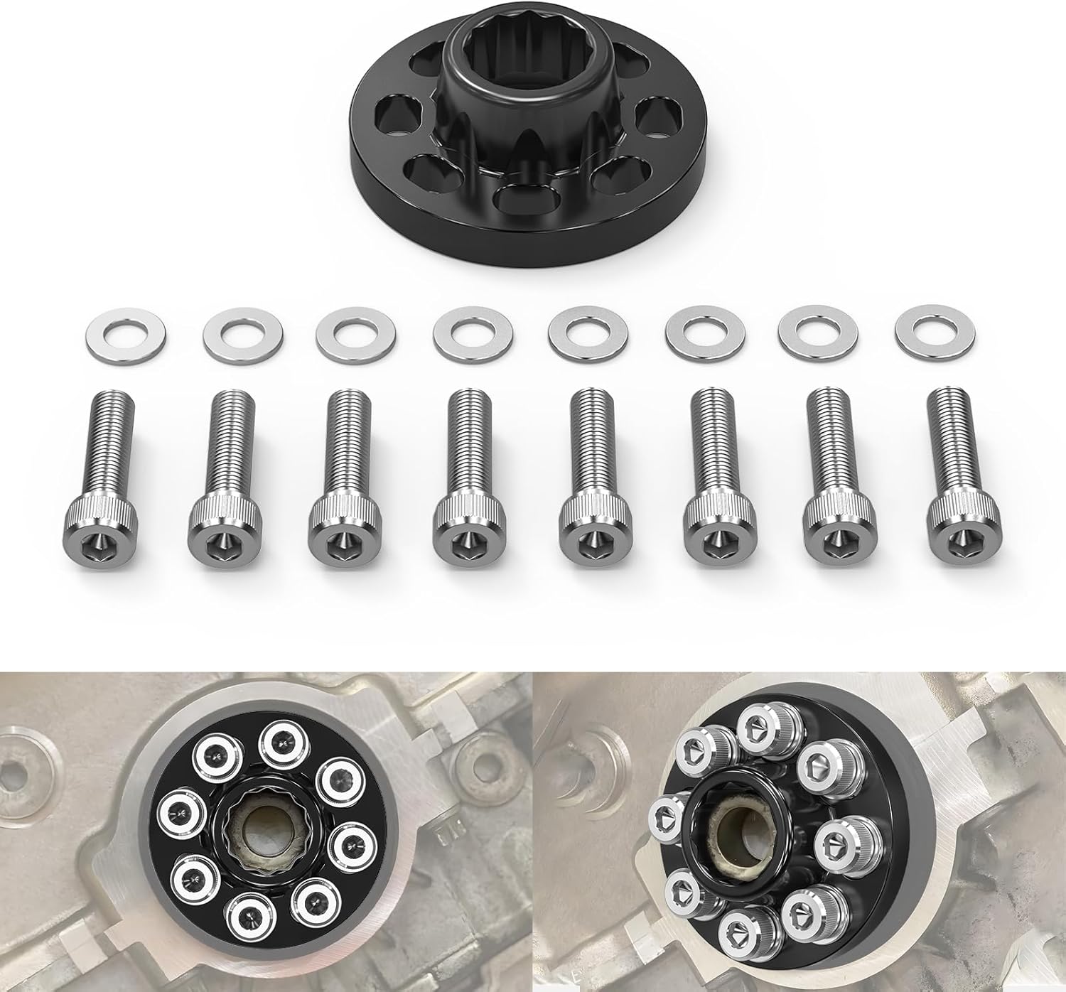 Bevinsee N55 S55 Crank Hub Bolt Capture Kit Billet Aluminum Compatible with E92 E91 E90 E93 E82 E88 F30 F80 F82 F83 F87 335i 435i 535i 135i 235i 335is 135is M3 M4 M2 X1 X3 X5