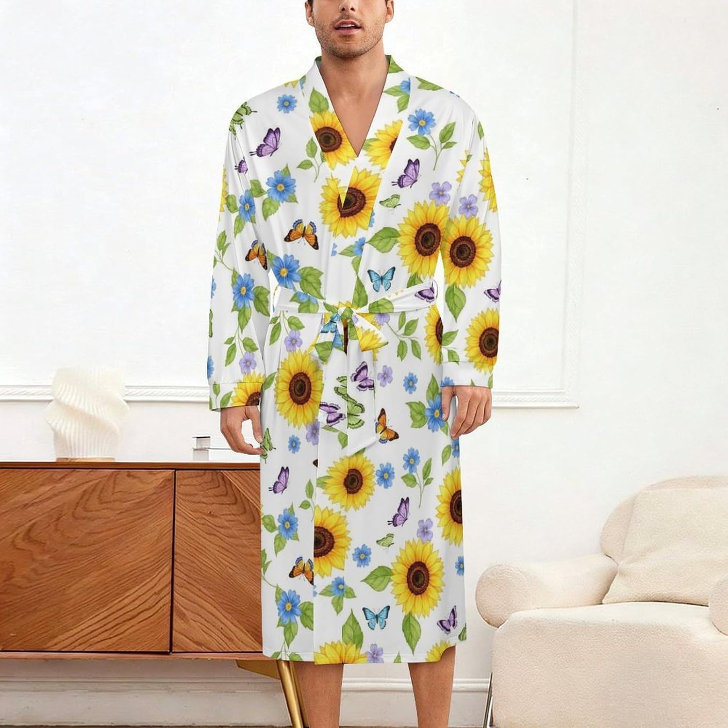 Mens Robes Lightweight, Full-Length Breathable Absorbent Bathrobes, Wear Resistant Comfy Kimono Robe