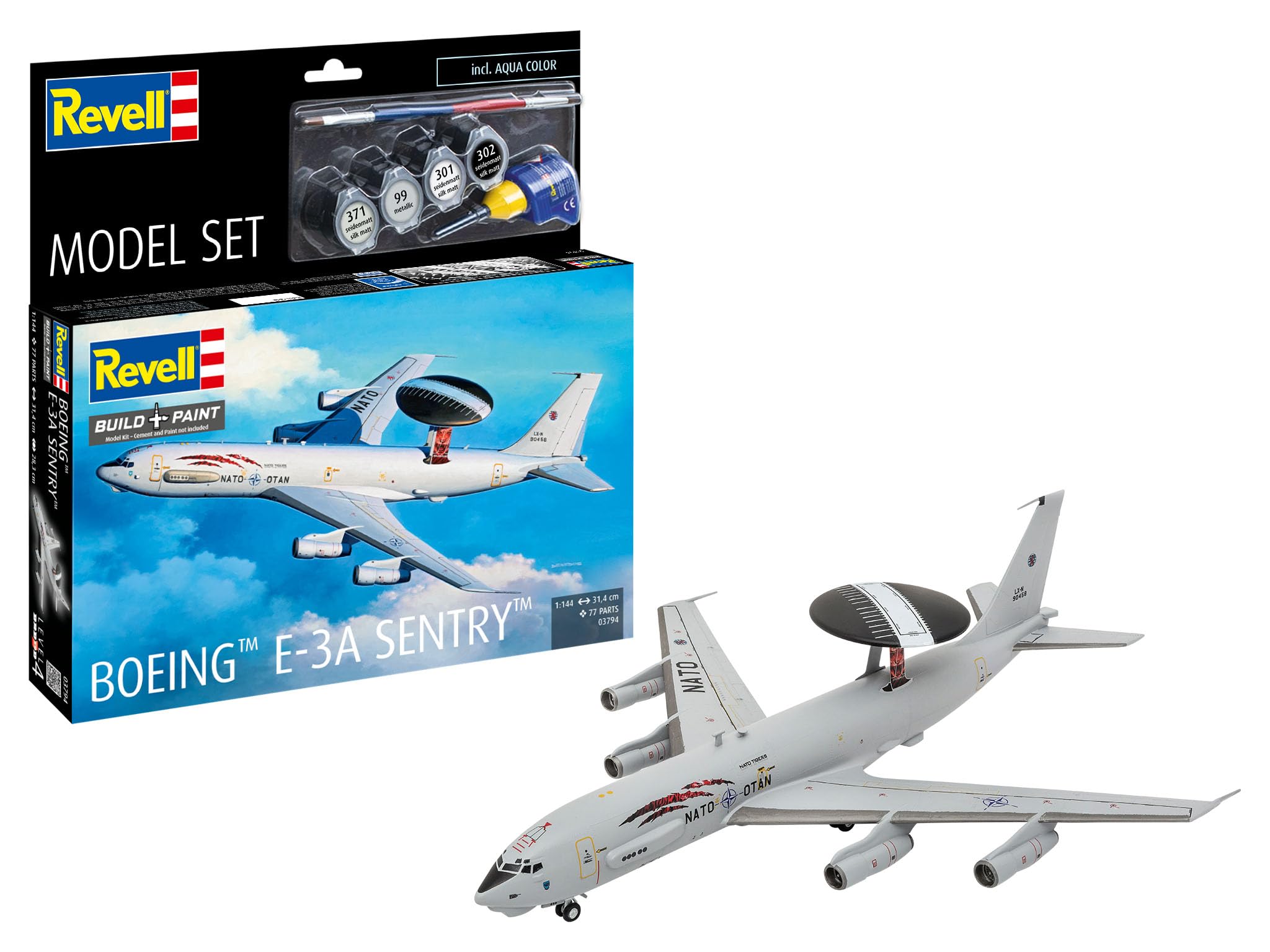 Revell 63794 zestaw modeli Boeing E-3A skala 1:144 niezabudowany/niepomalowany plastikowy model zestaw z akcesoriami