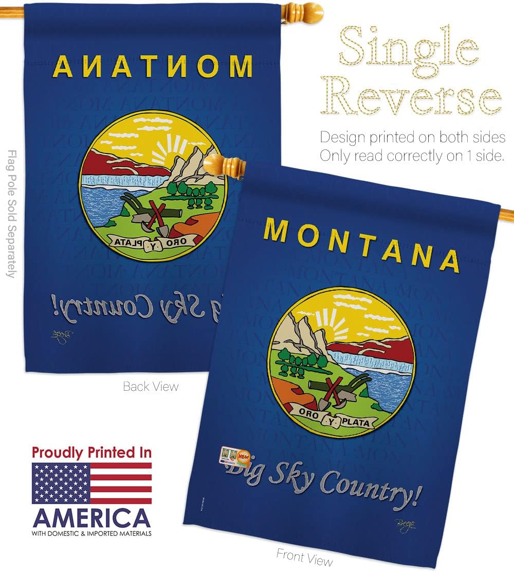 Montana House Flag Dowel Set Americana States USA American Territories Republic Country Particular Area Small Decorative Gift Yard Banner Made In 28 X 40