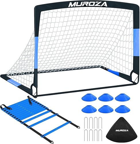 Kids Soccer Goals for Backyard Set, 2 Pack of 4x3 ft Portable Pop Up Soccer Nets with Soccer Ball, Cones, Complete Training Equipment for Youth,