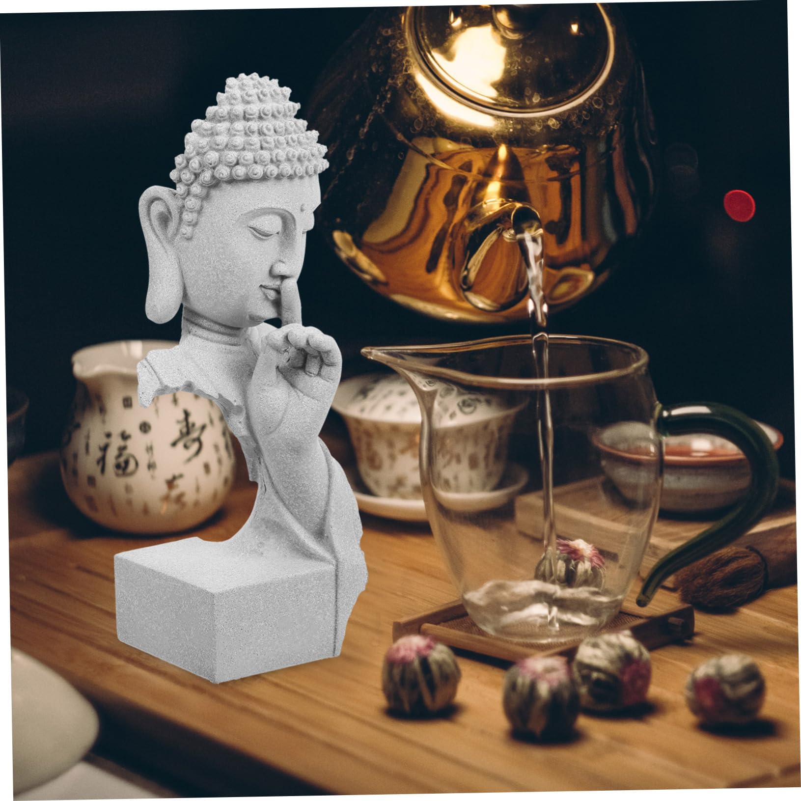 ibasenice Statue Bouddha Décorative Aquarium Modèle pour Jardin et Réservoir Figurine Ornement Paisible pour Aménagement Paysager Fish Tank