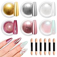 Vista 11 de 6 tarros de polvo de uñas cromado, juego de polvos de uñas con efecto cromado, polvo brillante con brillo para uñas con efecto espejo mágico