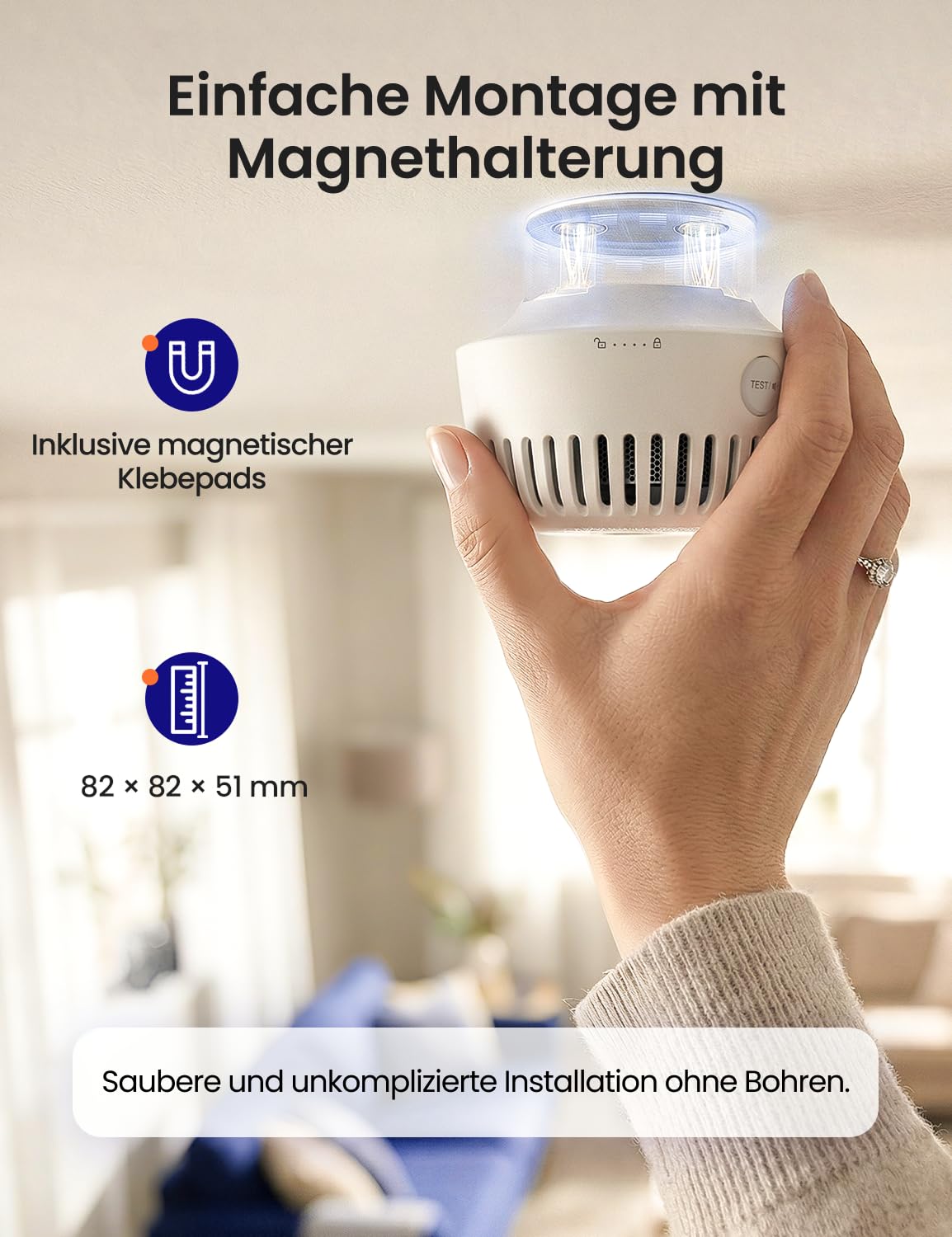 AEGISLINK Smarter Rauchmelder mit Magnethalterung und ohne blinkende LED, 85 dB, Mini-Design, Echtzeit-Benachrichtigungen, Freigabefunktion, ASW-iR, 1 Set