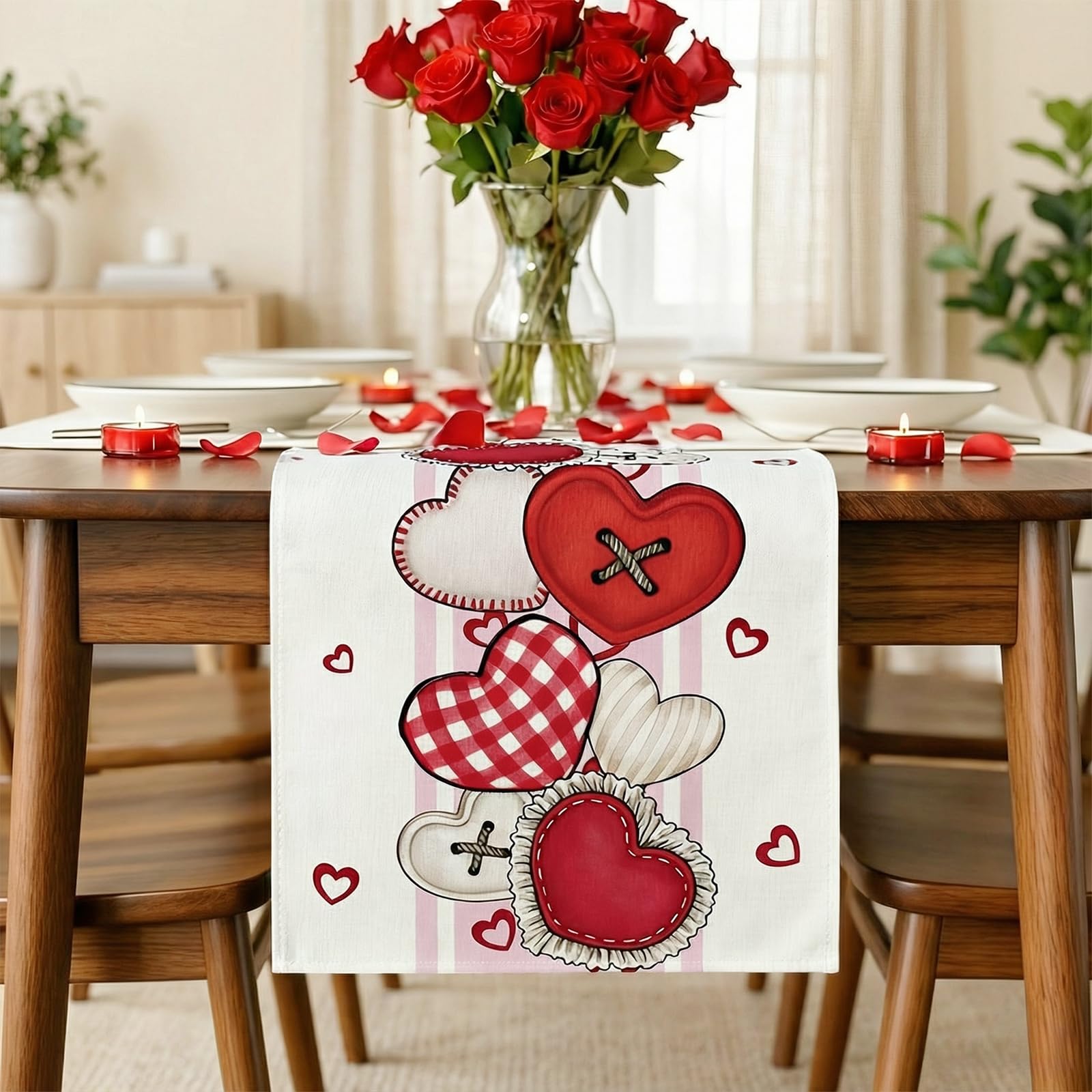 Mosoan Runner Da Tavola Rosso Cuori Per San Valentino - 33 X 183 Cm, In Pizzo Di Poliestere, Decorazione Romantica Per Matrimoni E Feste - 2