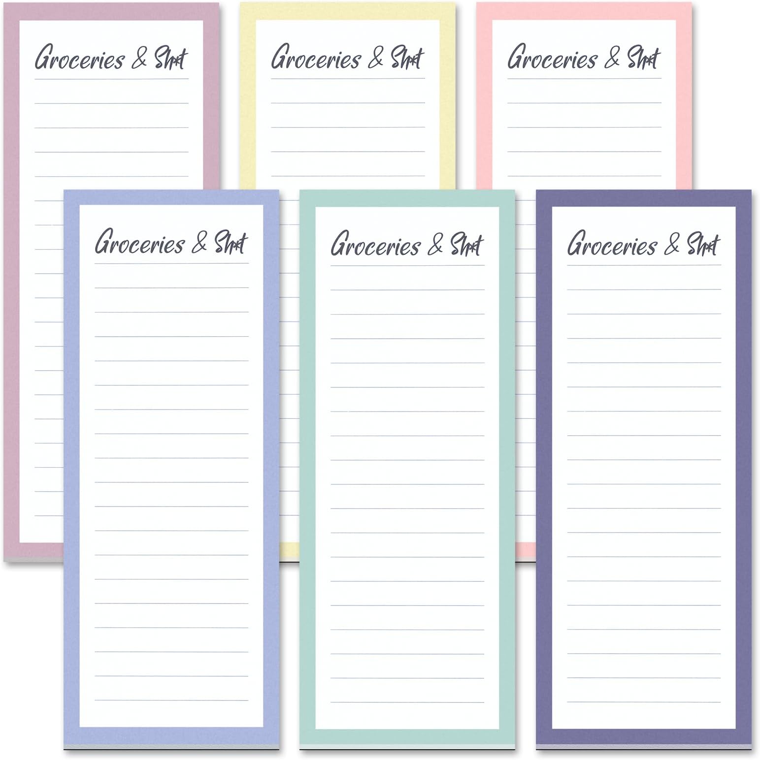 MATICAN Grocery List Magnet Pad for Fridge, 6-Pack Magnetic Note Pads Lists, 60 Sheets Per Pad, Cool Pastel, Full Magnet Back to-Do-List Notepads, 6 Pastel Colors