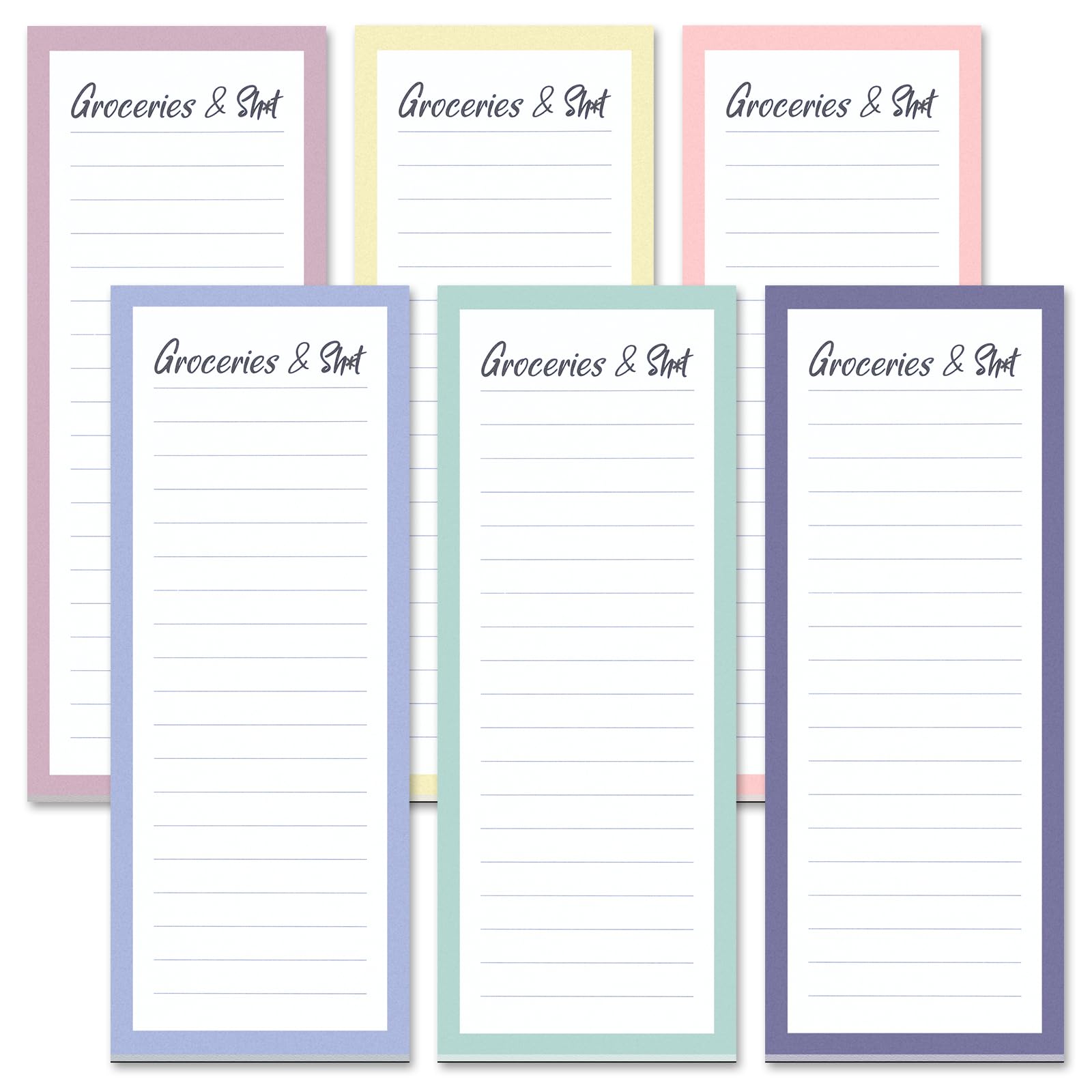 MATICAN Grocery List Magnet Pad for Fridge, 6-Pack Magnetic Note Pads Lists, 60 Sheets Per Pad, Cool Pastel, Full Magnet Back to-Do-List Notepads, 6 Pastel Colors