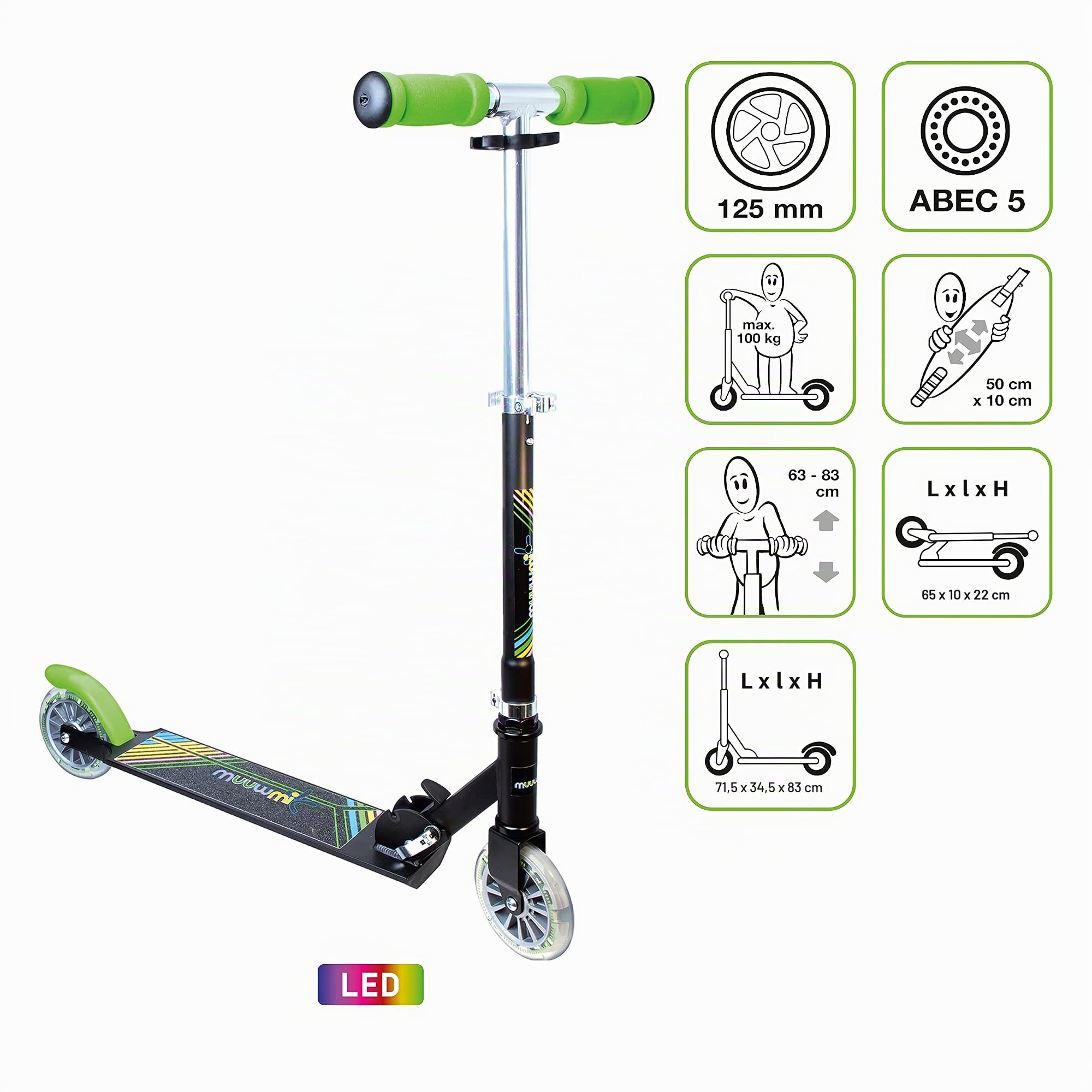 Muuwmi Alu Scooter/Cityroller 125 Neon grün Schwarz