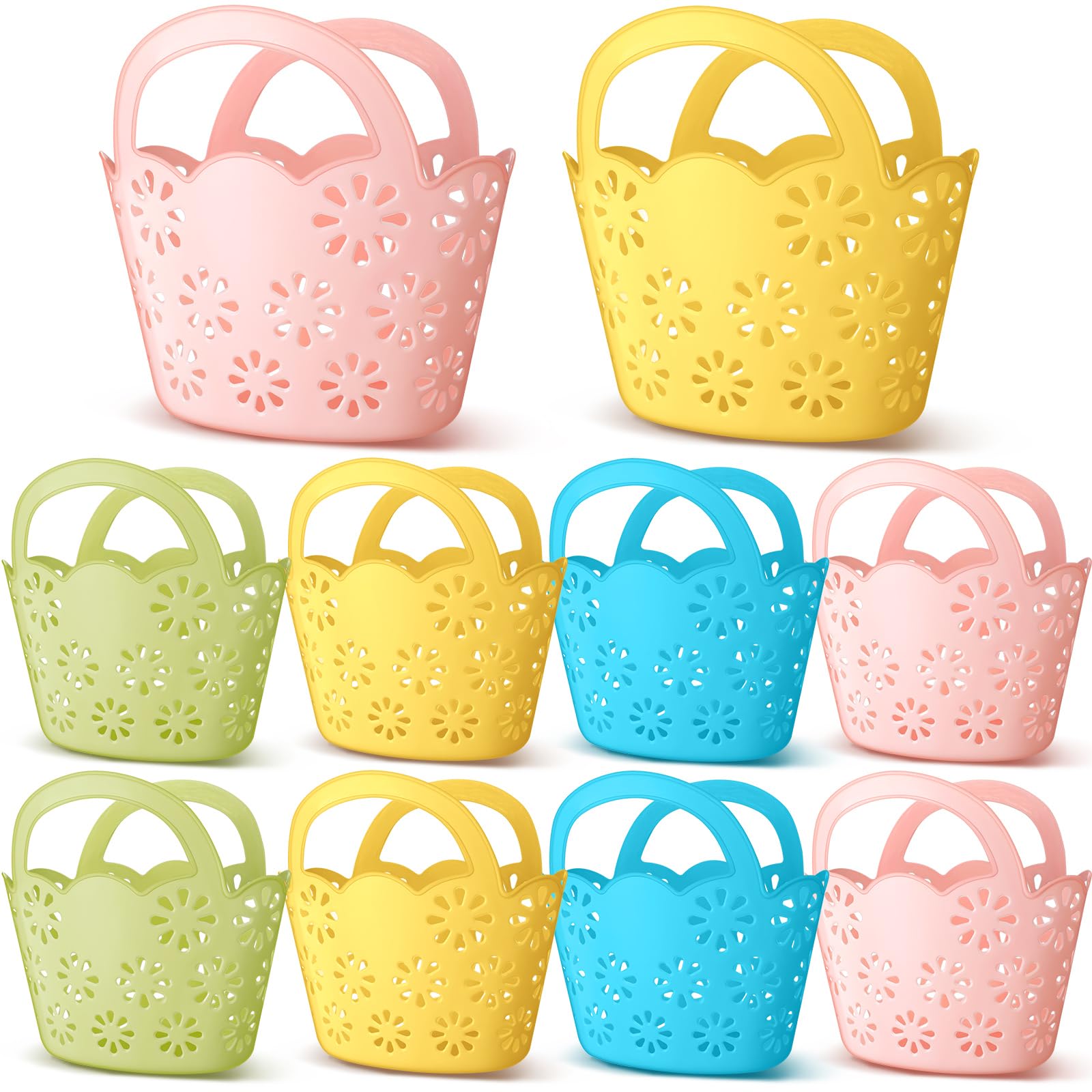 Nuogo 10 Pack Plastic Baskets Beach Bags with Handles Plastic Portable Easter Egg Basket Bathroom Caddy Flexible Multipurpose
