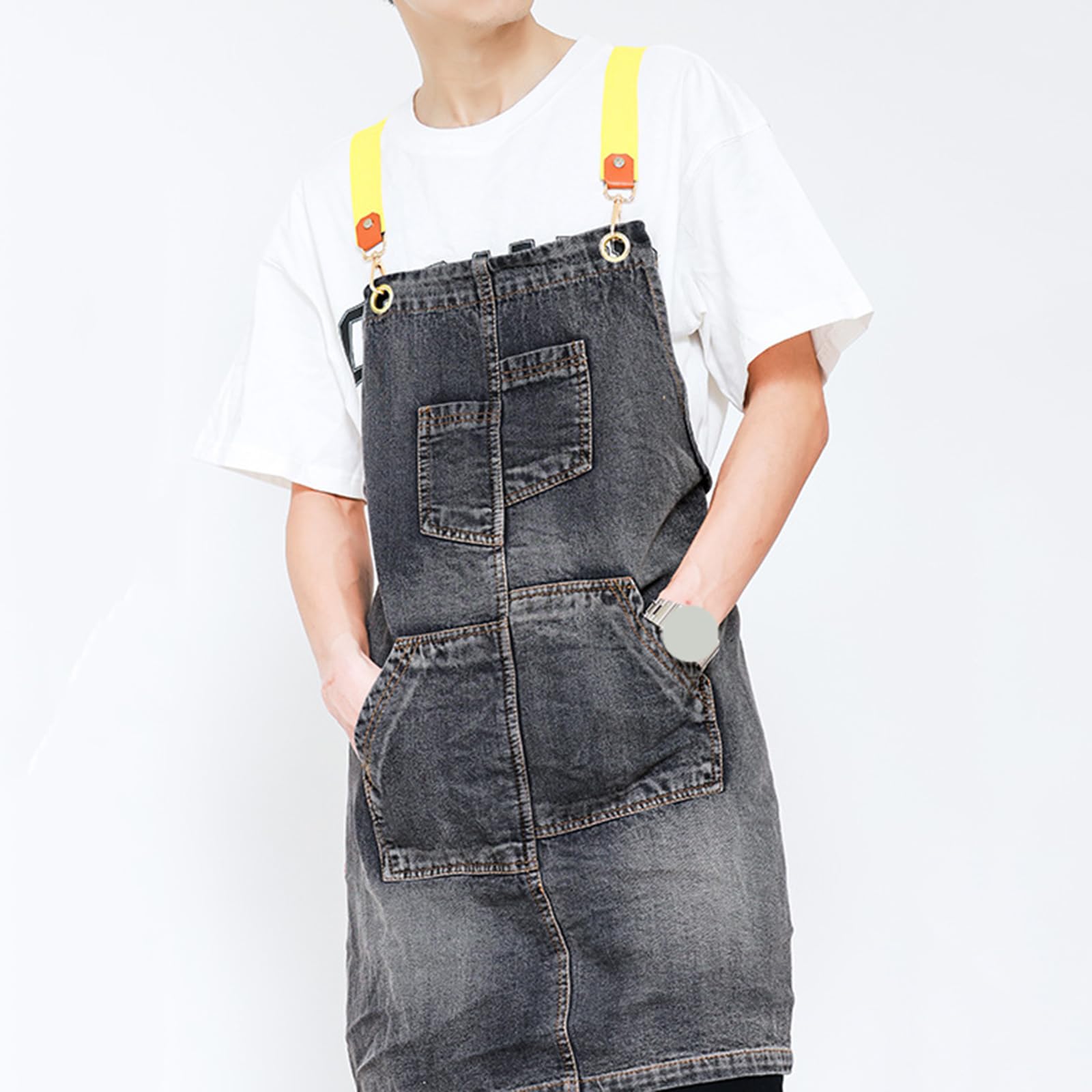 Tabliers, Tablier de travail en jean avec poches, tabliers for chef, coiffeur, cuisine, du bois, for hommes et femmes, bleu