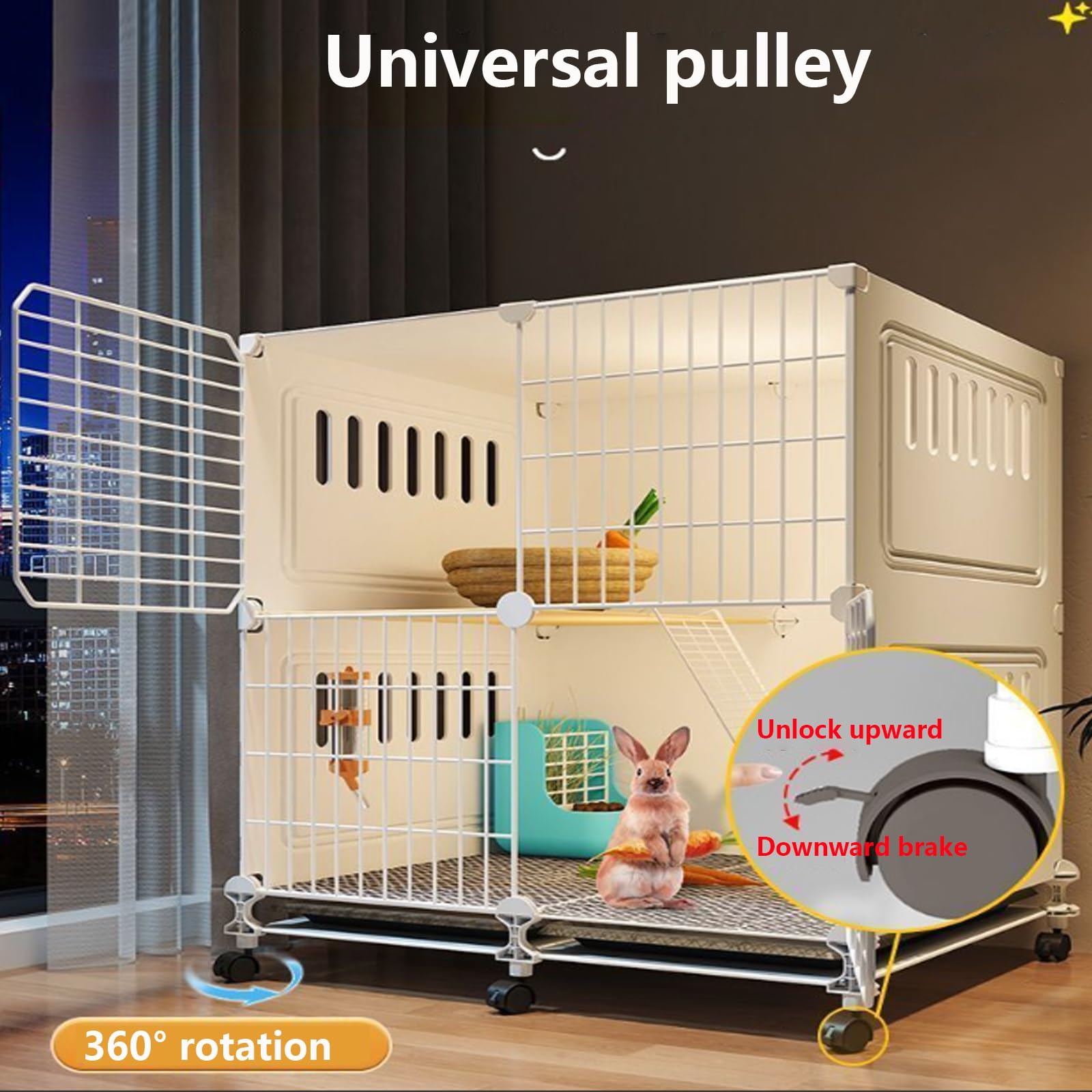 Jaula para Conejos Interior con Bandeja Jaulas para Mascotas Multifunctional Casa Conejo con Ruedas Diseño Ventilado Y Transpirable(White,74 * 47 * 47cm)