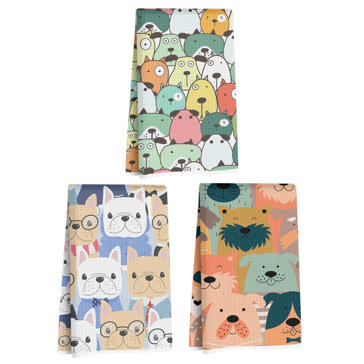 3 Pcs Cute Cartoon Dog Kitchen Towels, Colorful Decorative Dish Towel