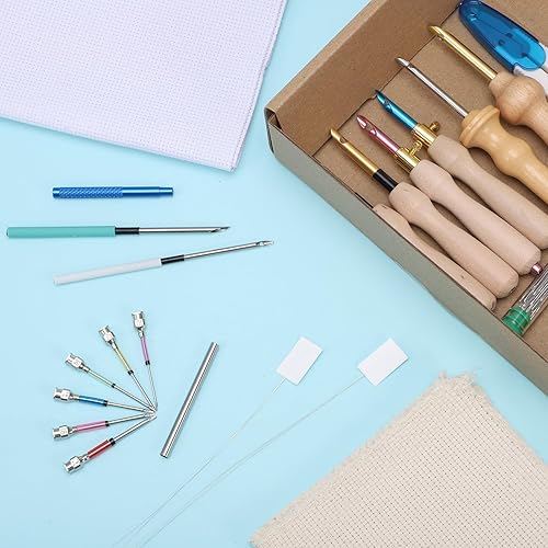 Miniatura 4 de Kit de 35 agujas de punzón, herramienta de aguja perforadora, kits de bordado de aguja de punzón ajustable, incluye juego de bolígrafos de bordado