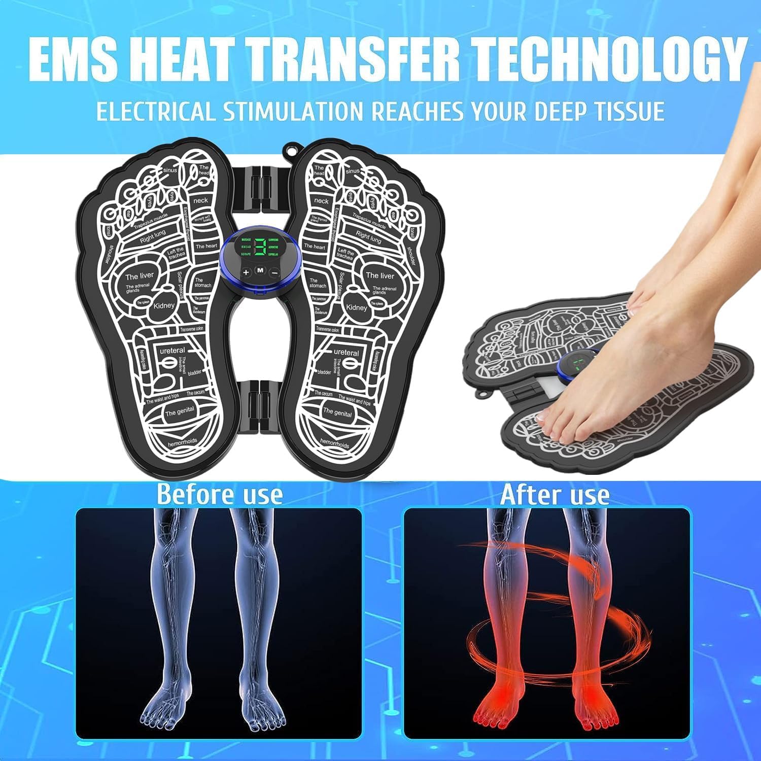 Shinzi EMS foot massage mats, electric massage mats, electric deep sceneding circulation foot booster folding of foot booster feet, foot massage machine muscle pain relief, 8 mode with USB recharging 8 mode Shinzi EMS foot massage mats, electric massage mats, electric deep sceneding circulation foot booster folding of foot booster feet, foot massage machine muscle pain relief, 8 mode with USB recharging 8 mode