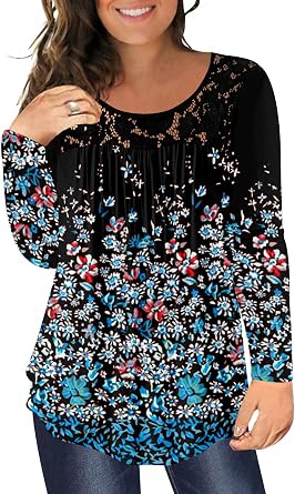 BeadChica Plus Size Womens Casual Tunic Tops To Wear With Leggings Loose TShirts Ruched Flowy Lace Blouses Summer