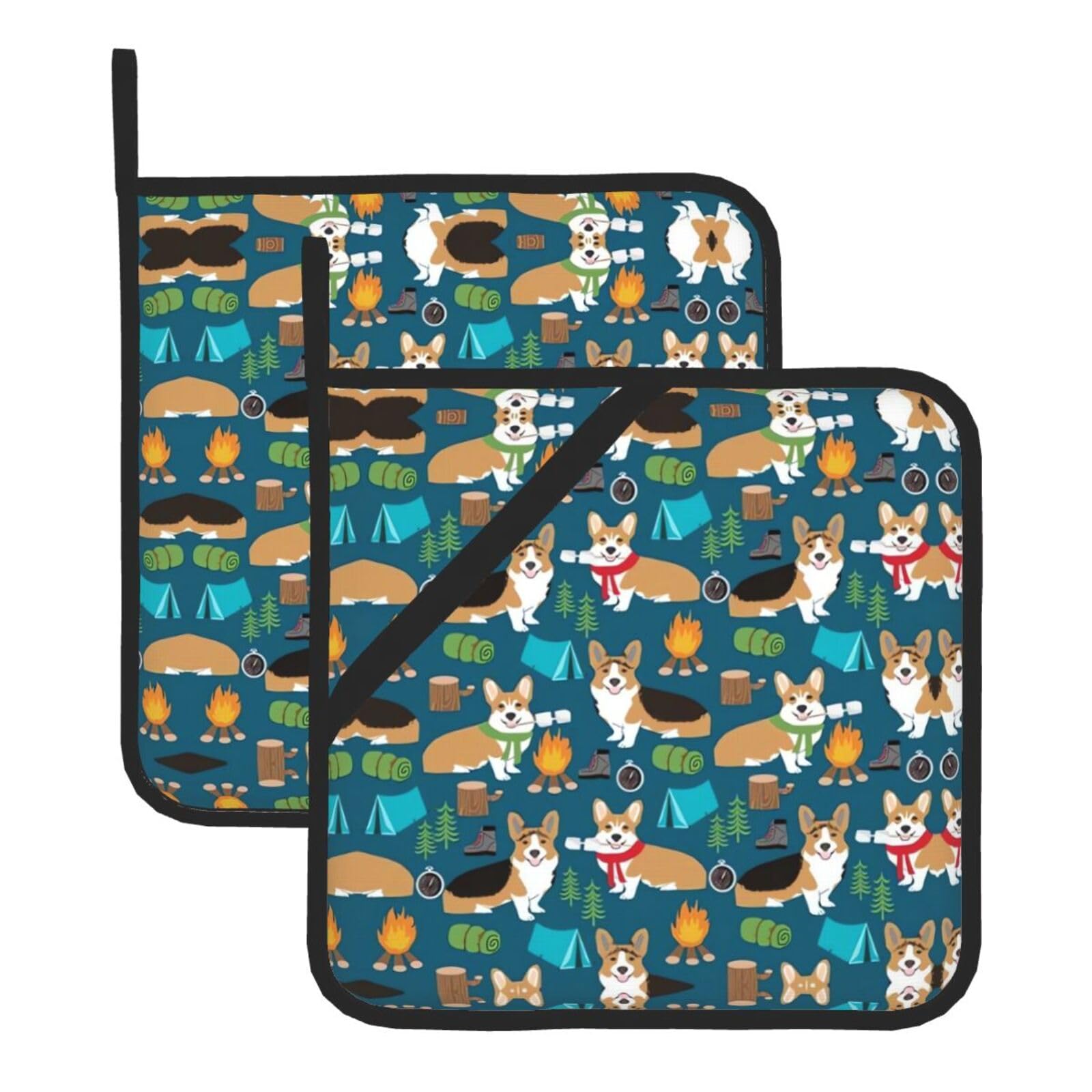 WHJSSF Dog Prints Square Pot Holders - Heat Resistant Kitchen Trivets 2-Pack - Waterproof Covers for Hot Dishes, Oven & Grill with Hanging Loop