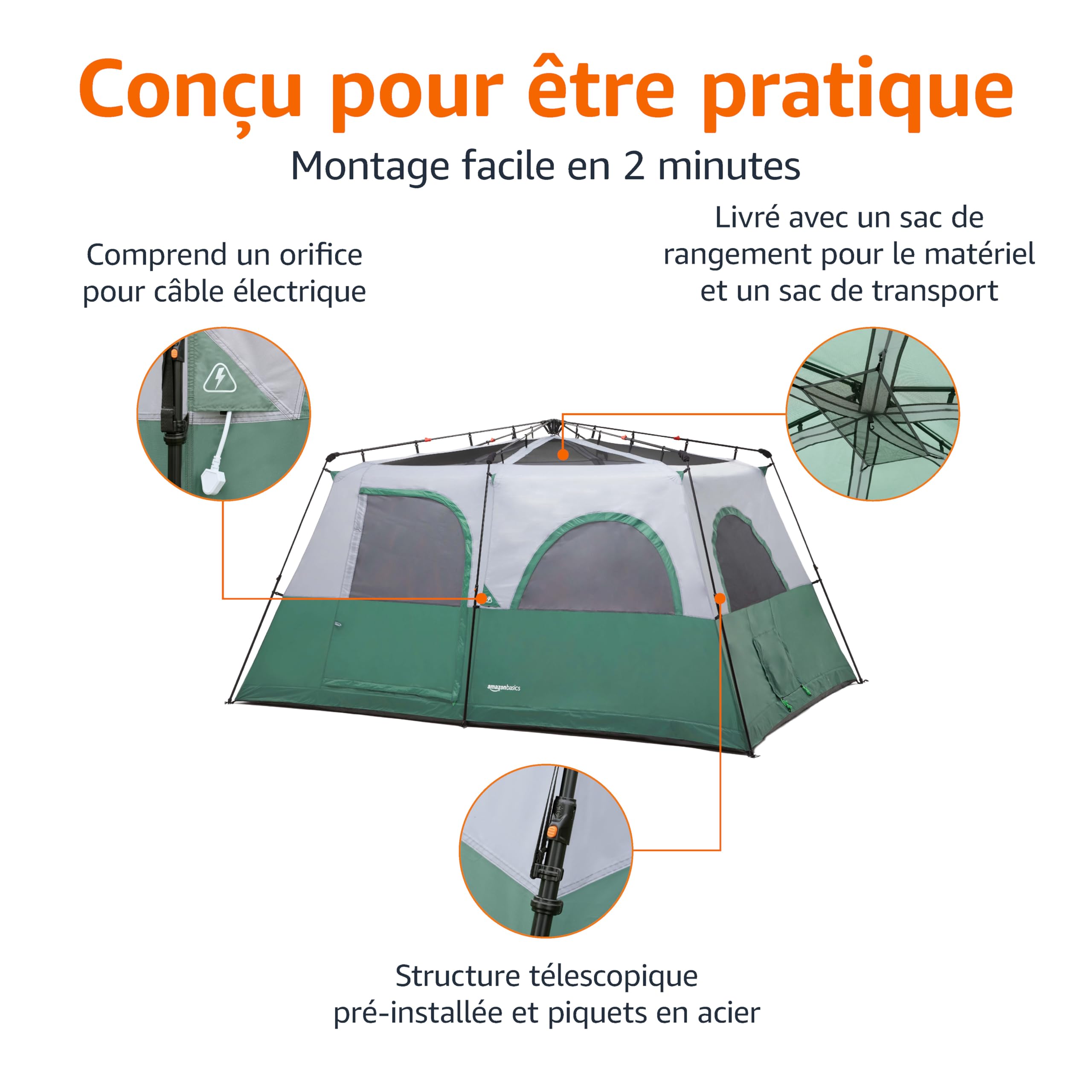 Amazon Basics Tente de Camping instantanée avec Double-Toit et Sac de Transport