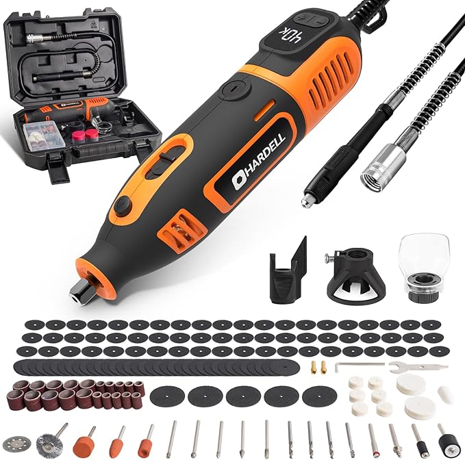 200W Corded Rotary Tool Kit with Fine Speed Control & Flex Shaft 8000-40000 RPM Digital Display