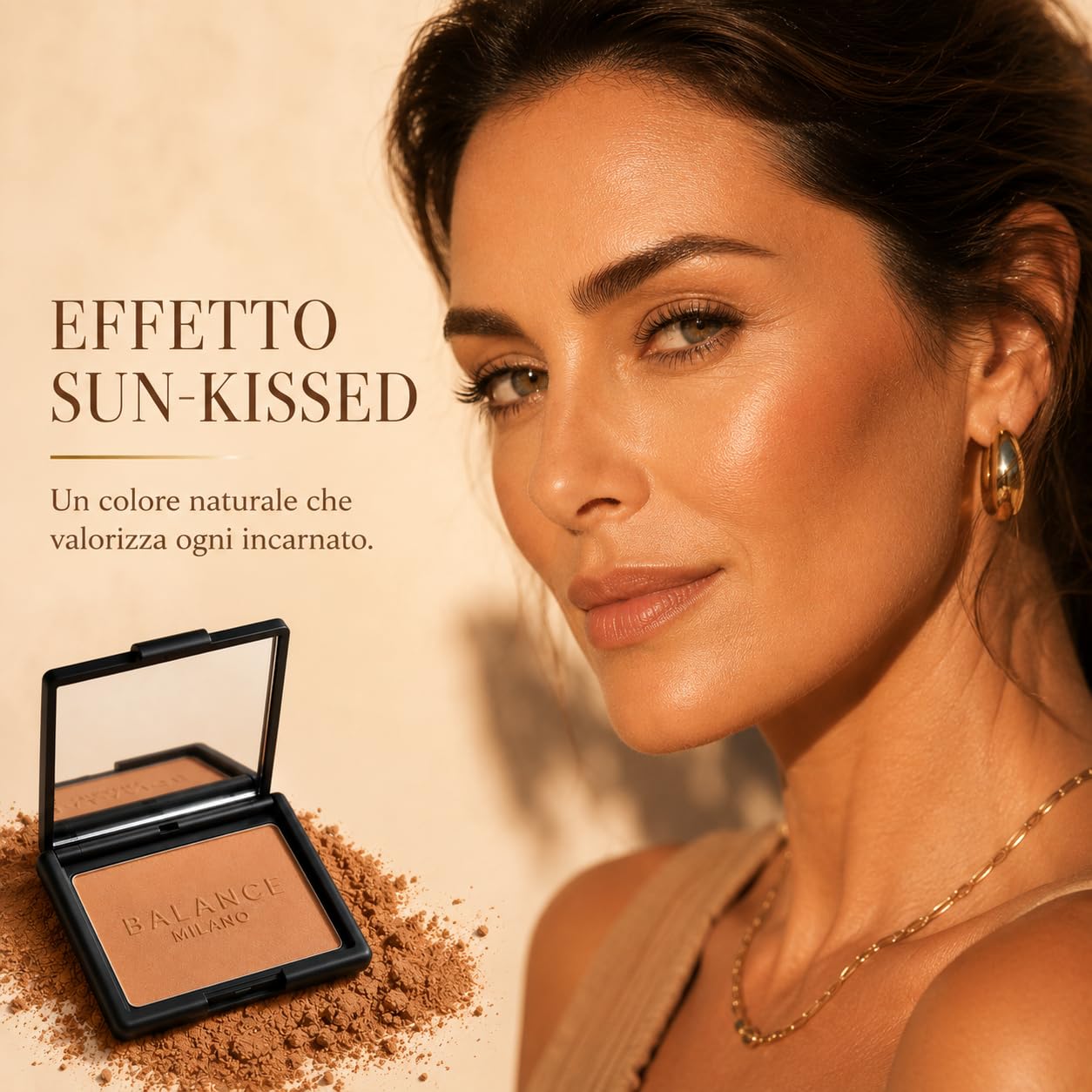 BALANCE MILANO 14g Bronzer in Polvere per Contouring Viso Made in Italy - Terra Abbronzante Effetto Sunkissed Naturale e Radioso - Olio di Jojoba, Mandorle e Vitamina E - Vegan & Talc Free - Make Up