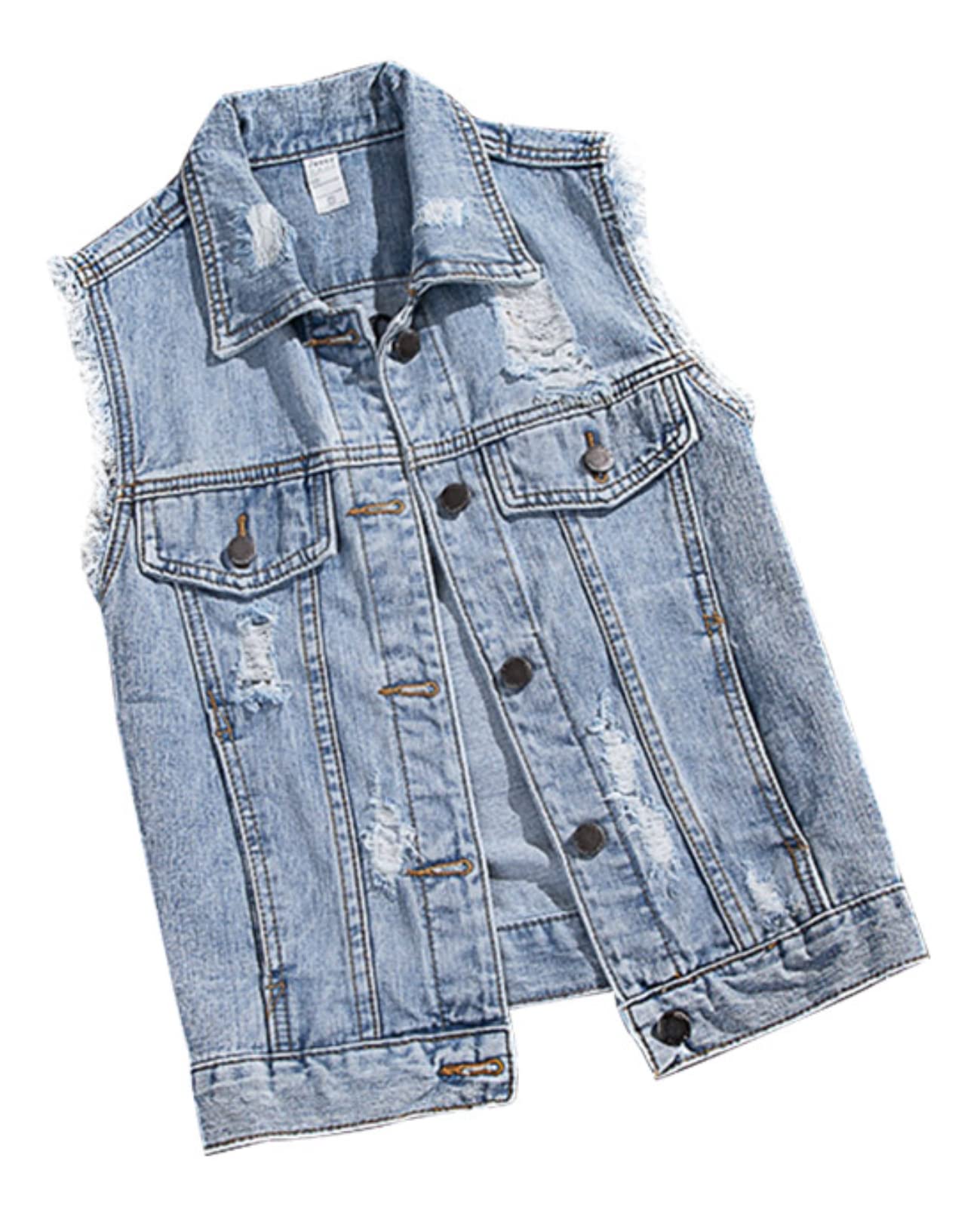 Ripped Denim Vest Letter Embroidery 