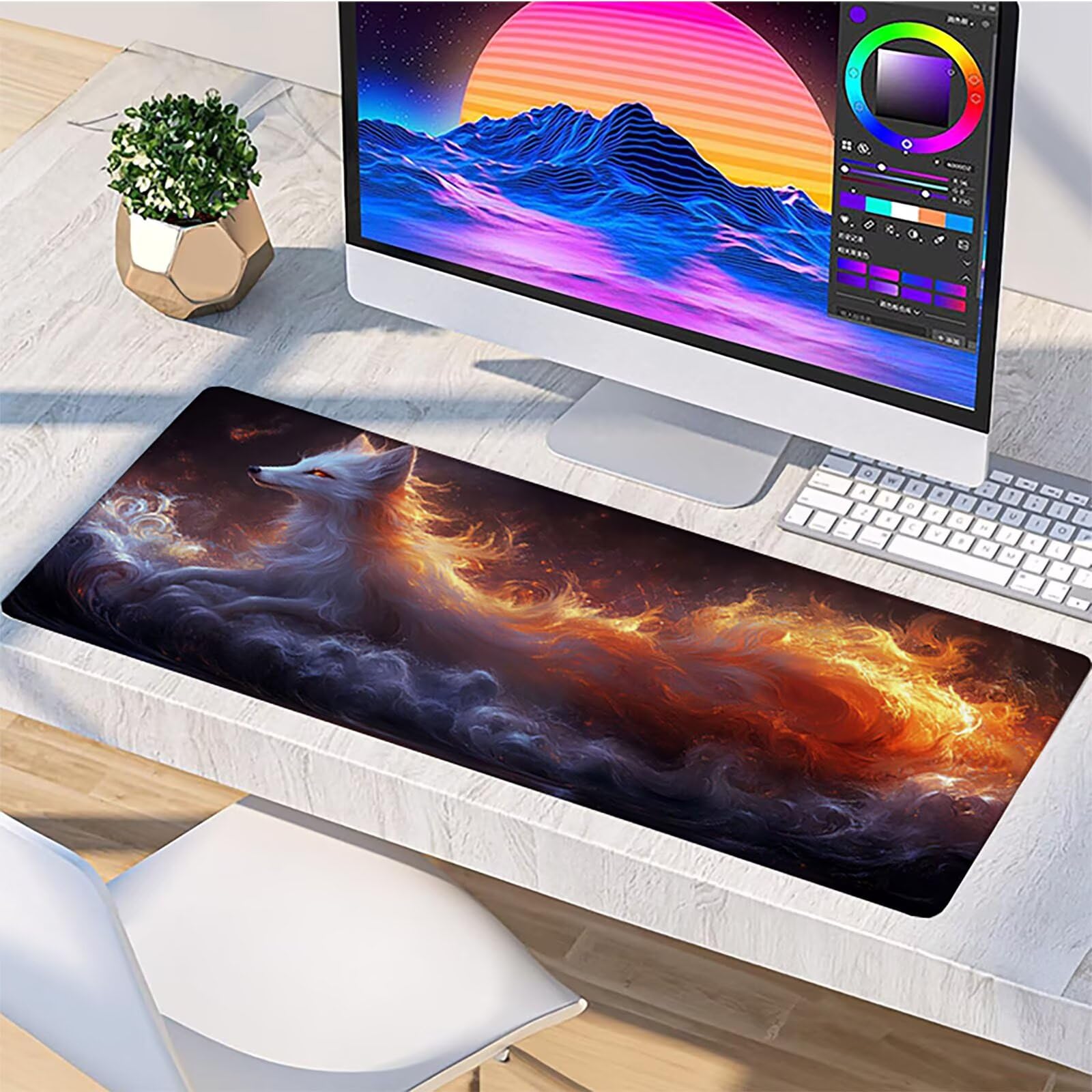 Podkładka pod mysz z lisem, zwierzę pod ręką biurko 1200 x 600 x 3 mm, podkładka pod mysz XXL do gier z gumową podstawą, akcesoria biurowe, podkładka pod mysz ze szwami na krawędziach, duża klawiatura