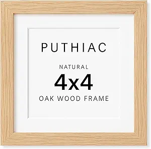 4x4 Oak Wood Picture Frame - 4"x4" Photo Frame, 4x4 Picture Frame Wood, Natural Solid Wooden Picture Frames for Wall Art Photo and Prints(1 Pack, Beige)