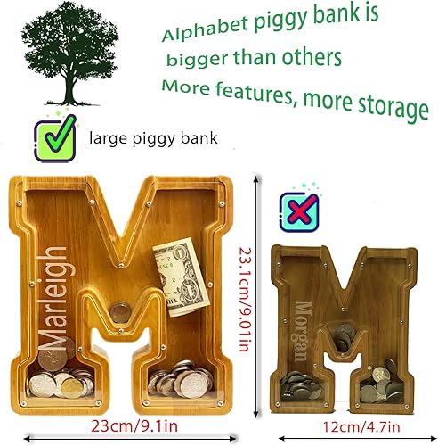 Miniatura 6 de Alcancía de madera personalizada para niños y niñas con letras infantiles, nombres grabados con láser personalizados, alcancía de letras creativas,